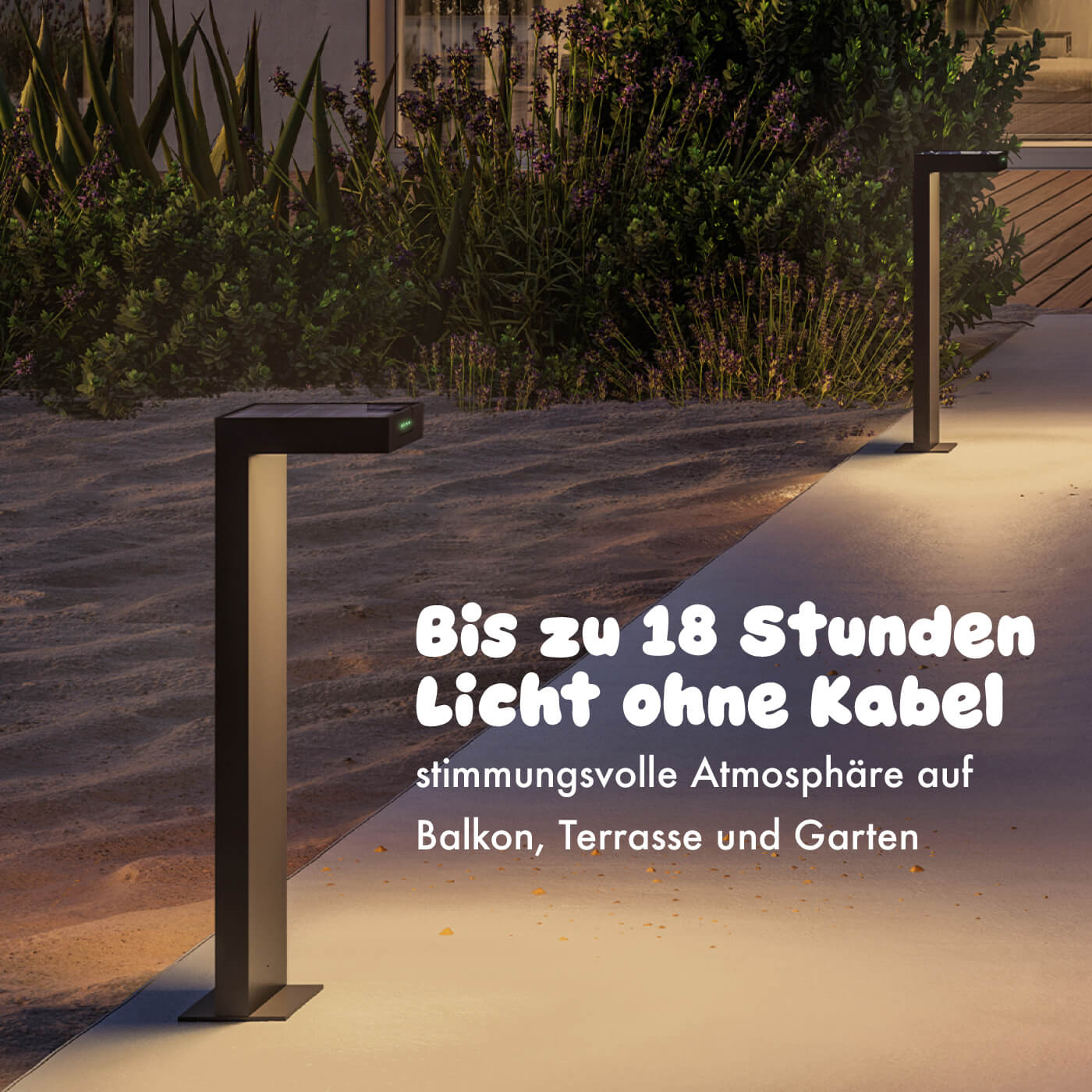 Klewe Ala Ground Akku-Wegeleuchte für den Garten mit bis zu 18 Stunden Licht