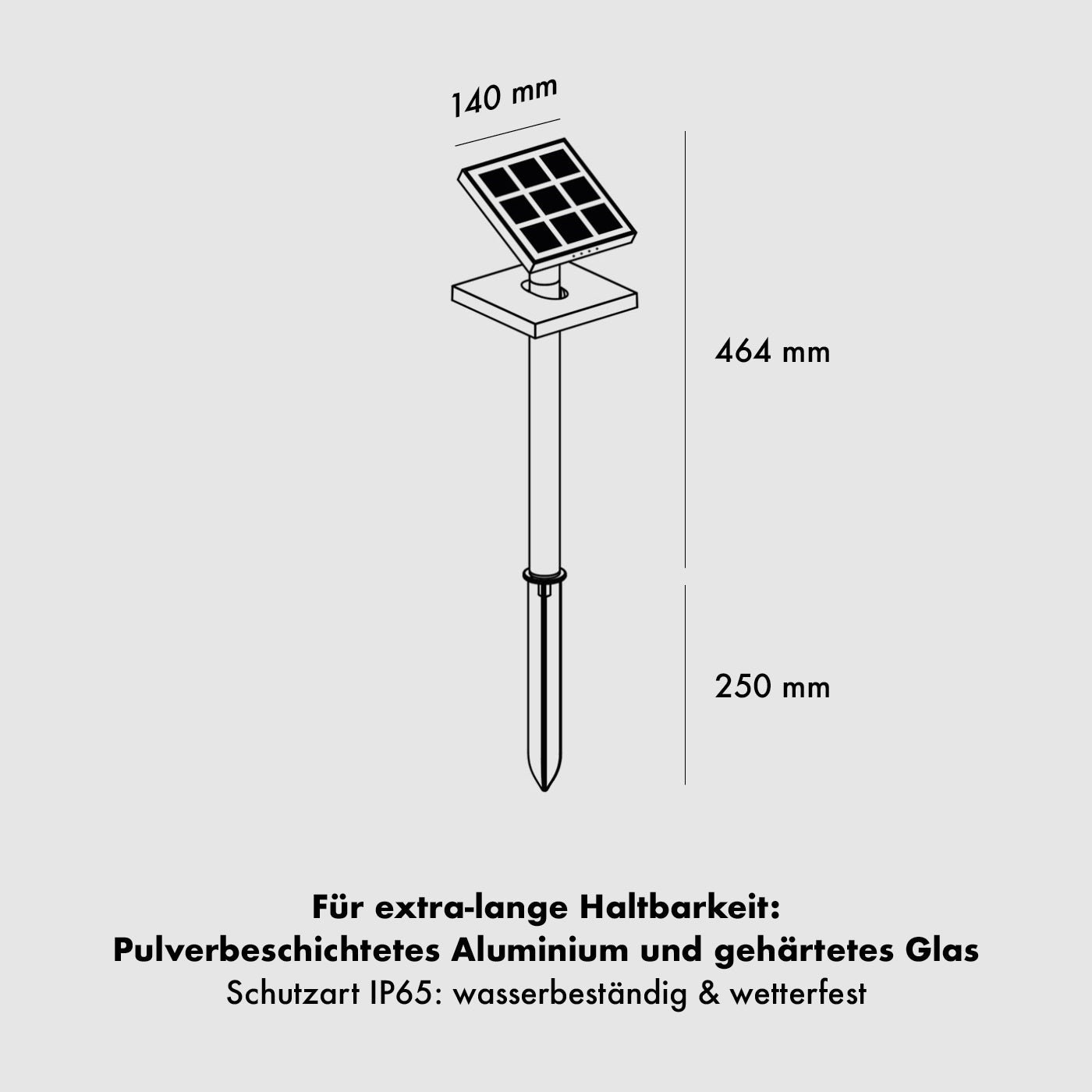 Die Spezifikationen der Klewe Heliostepper Akku-Solarleuchte für Garten und Terrasse