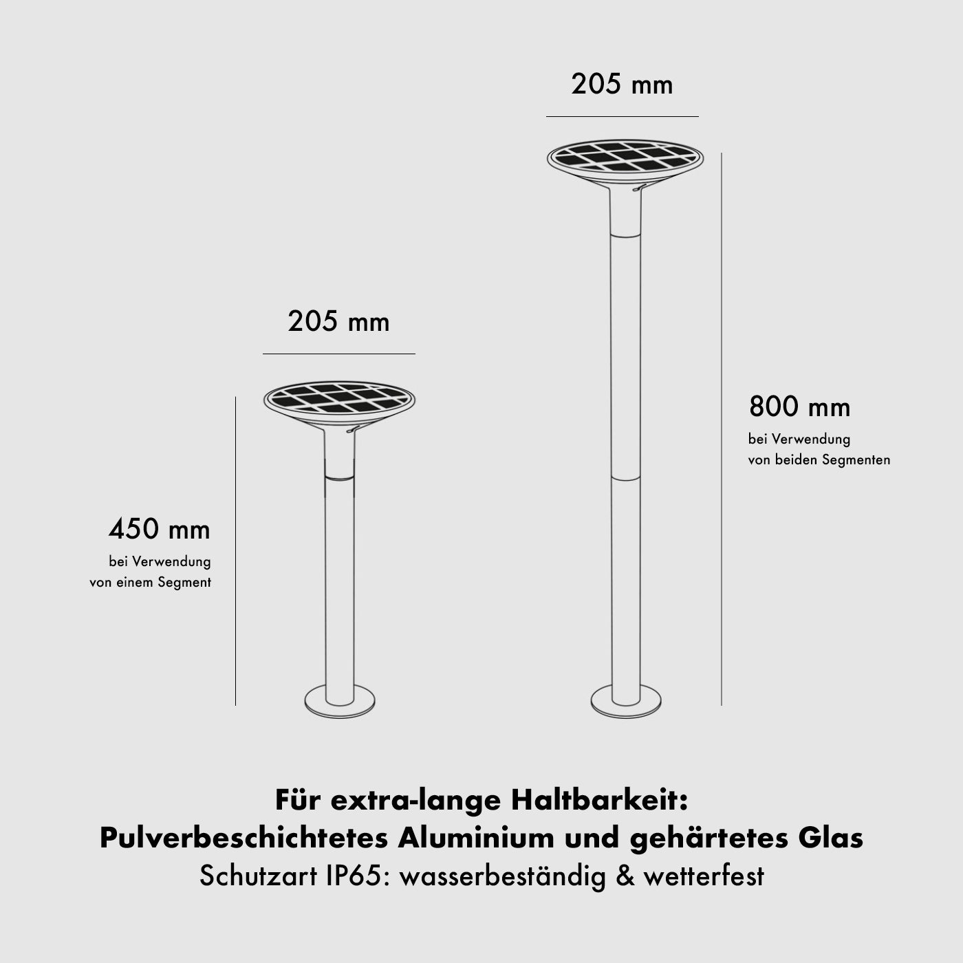 In zwei Höhen montierbar: Klewe Keope Ground Akku-Laterne solarbetrieben für den Garten in 45 cm oder 80 cm Höhe