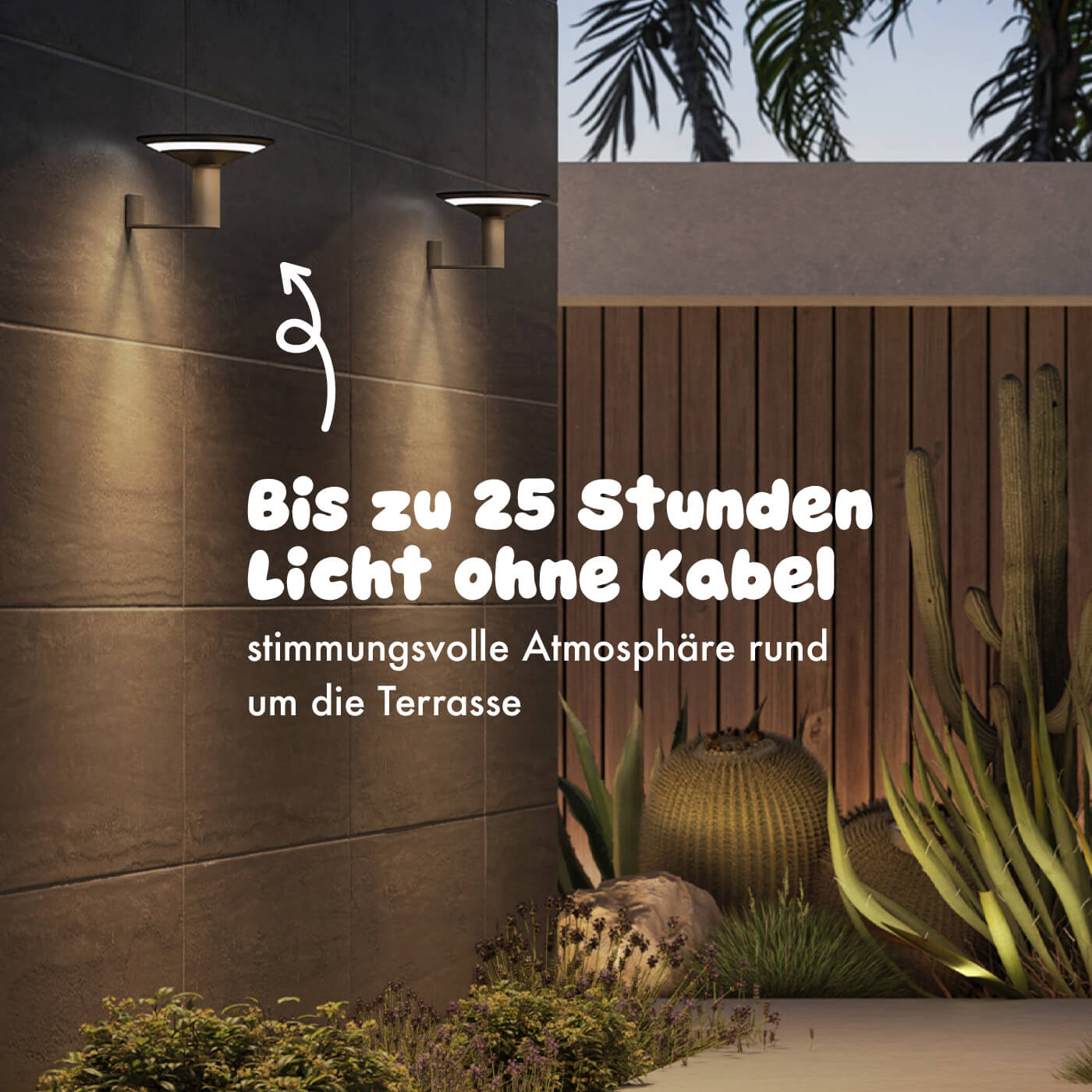 Bis zu 25 Stunden kabelloses Licht mit der Klewe Keope Wall Akku-Solar-Wandleuchte für Balkon oder Terrasse