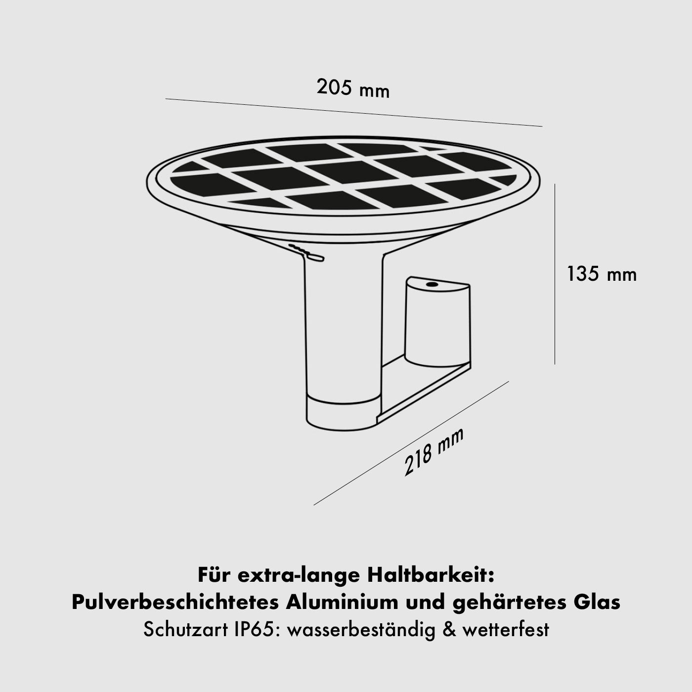 Spezifikationen der Klewe Keope Wall Akku-Solar-Wandleuchte für Balkon oder Terrasse