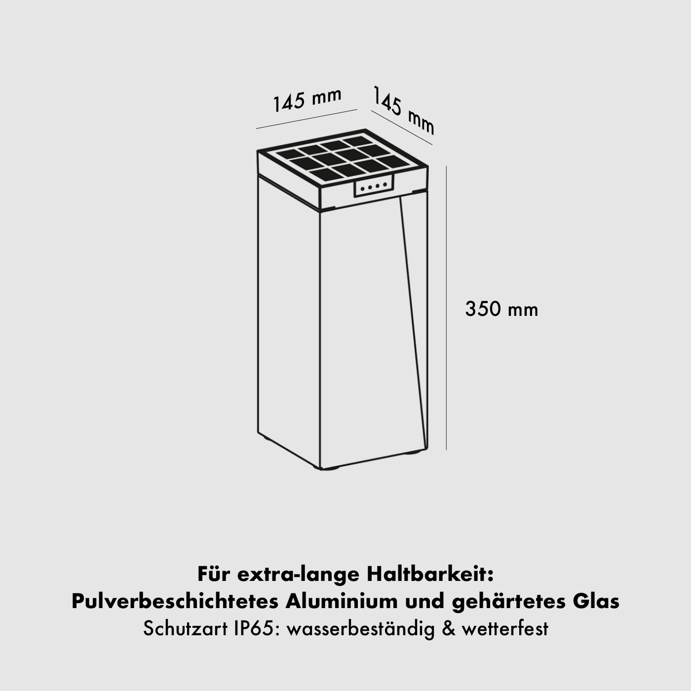 Die Abmessungen der Klewe Milio Side und Milio Full Akku-Solarleuchte für den Garten