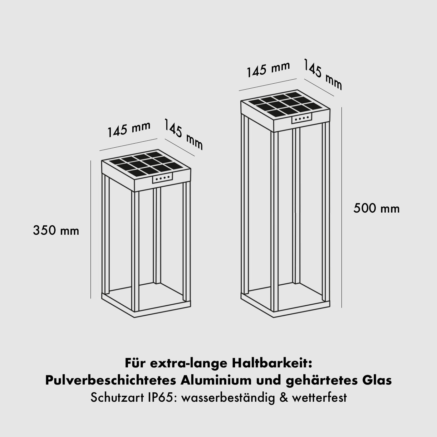 Spezifikationen der Klewe Radia Akku-Solarleuchte für den Garten (145 x 145 mm)