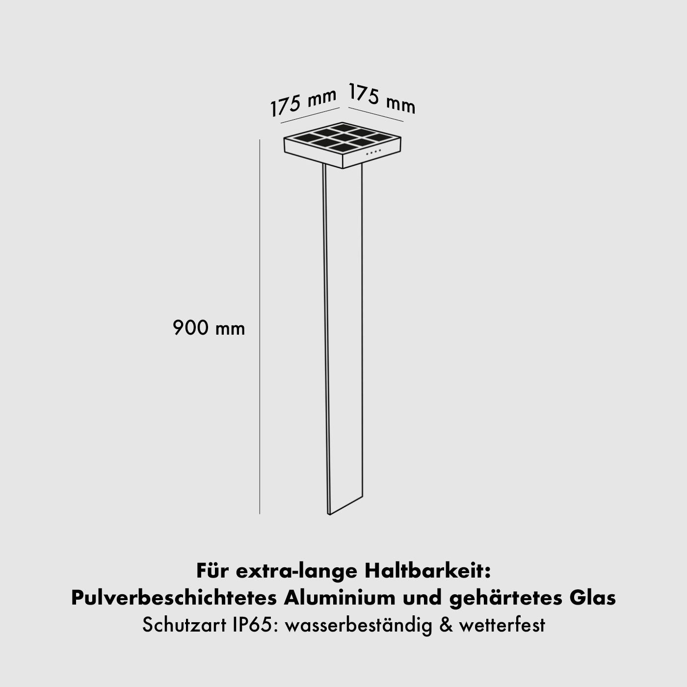 Die Abmessungen der Klewe Scotty Akku-Solarleuchte für den Garten
