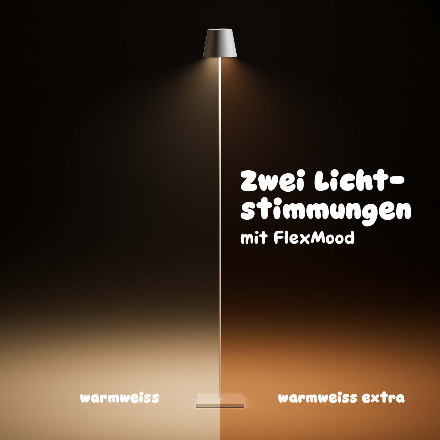 Nuindie Akku-Stehleuchte mit 2 Farbstimmungen