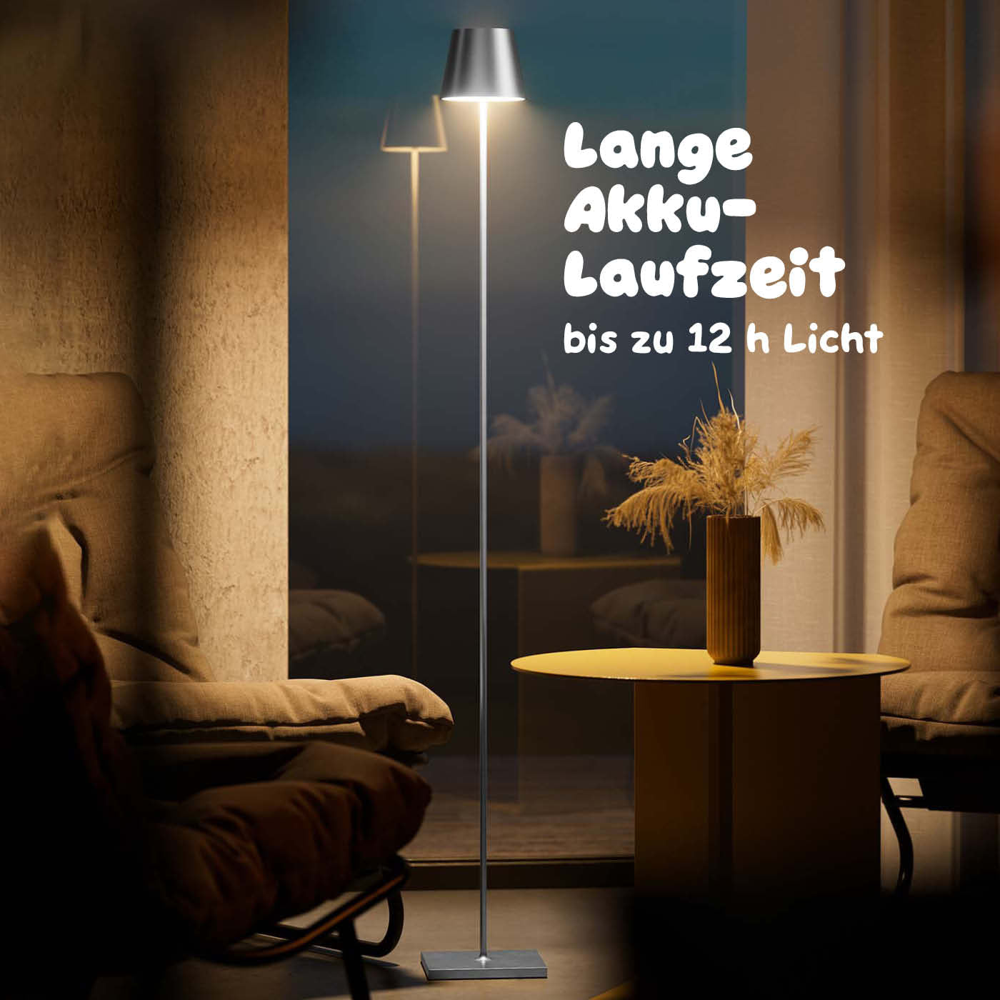 Lange Akkulaufzeit: Sigor Nuindie Akku-Stehleuchte in #Farbe_Silber