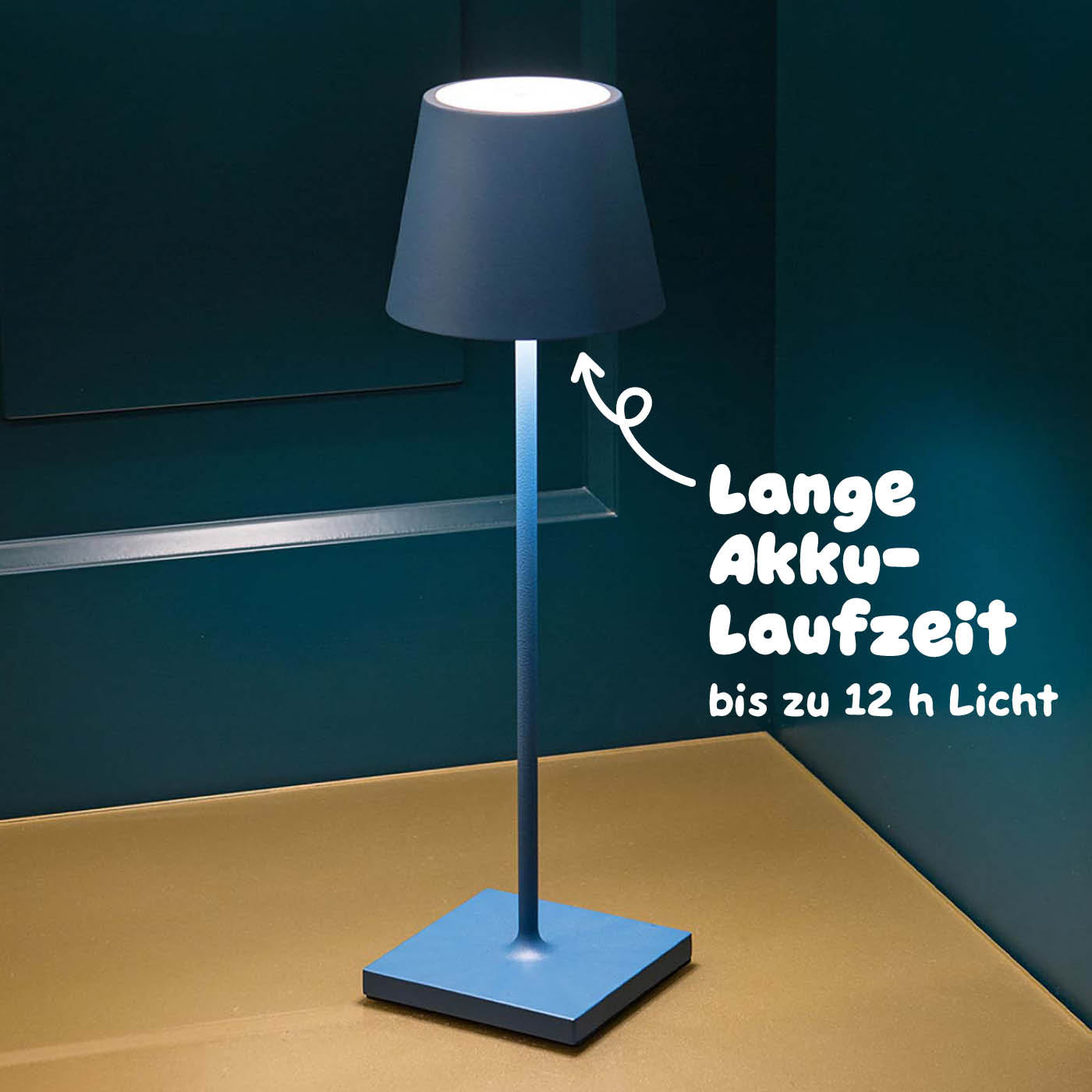 Starker Akku: Sigor Nuindie Akku-Tischleuchte in #Farbe_Delfinblau