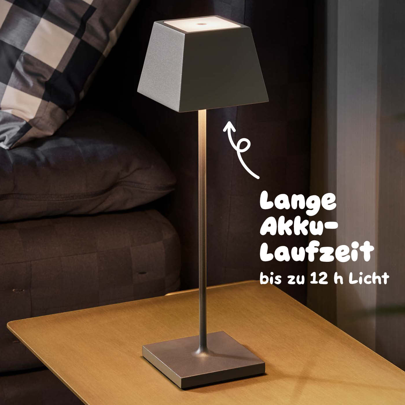 Lange Akku-Laufzeit: Sigor Nuindie Akku-Tischleuchte, eckig in #Farbe_Graphitgrau