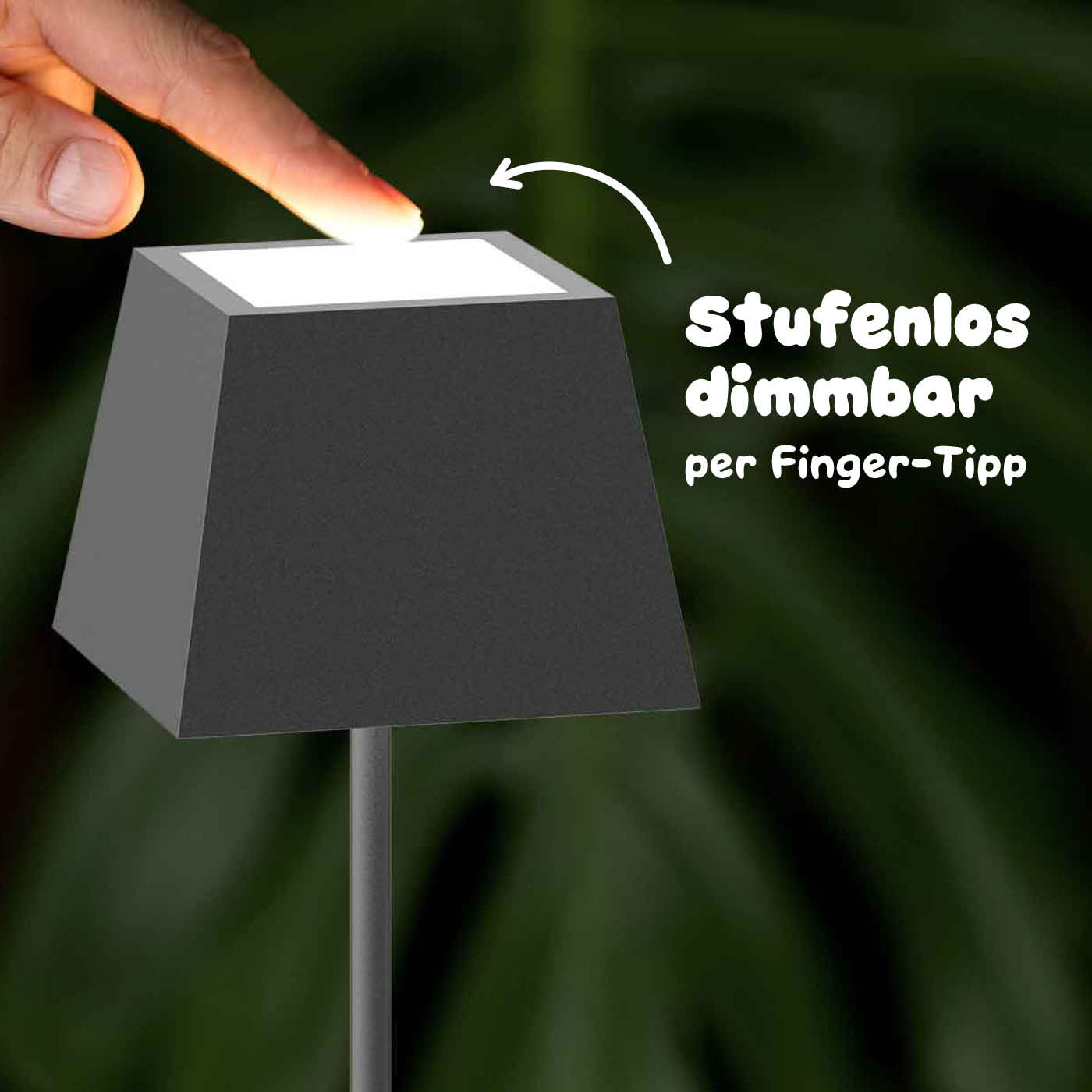 Stufenlos dimmbar: Sigor Nuindie Akku-Tischleuchte, eckig in #Farbe_Graphitgrau