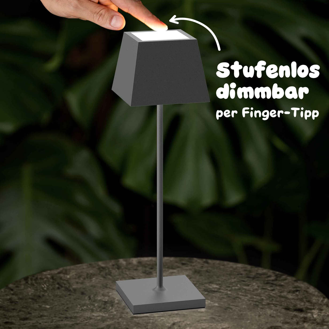 Stufenloses Dimmen: Sigor Nuindie Akku-Tischleuchte, eckig in #Farbe_Graphitgrau