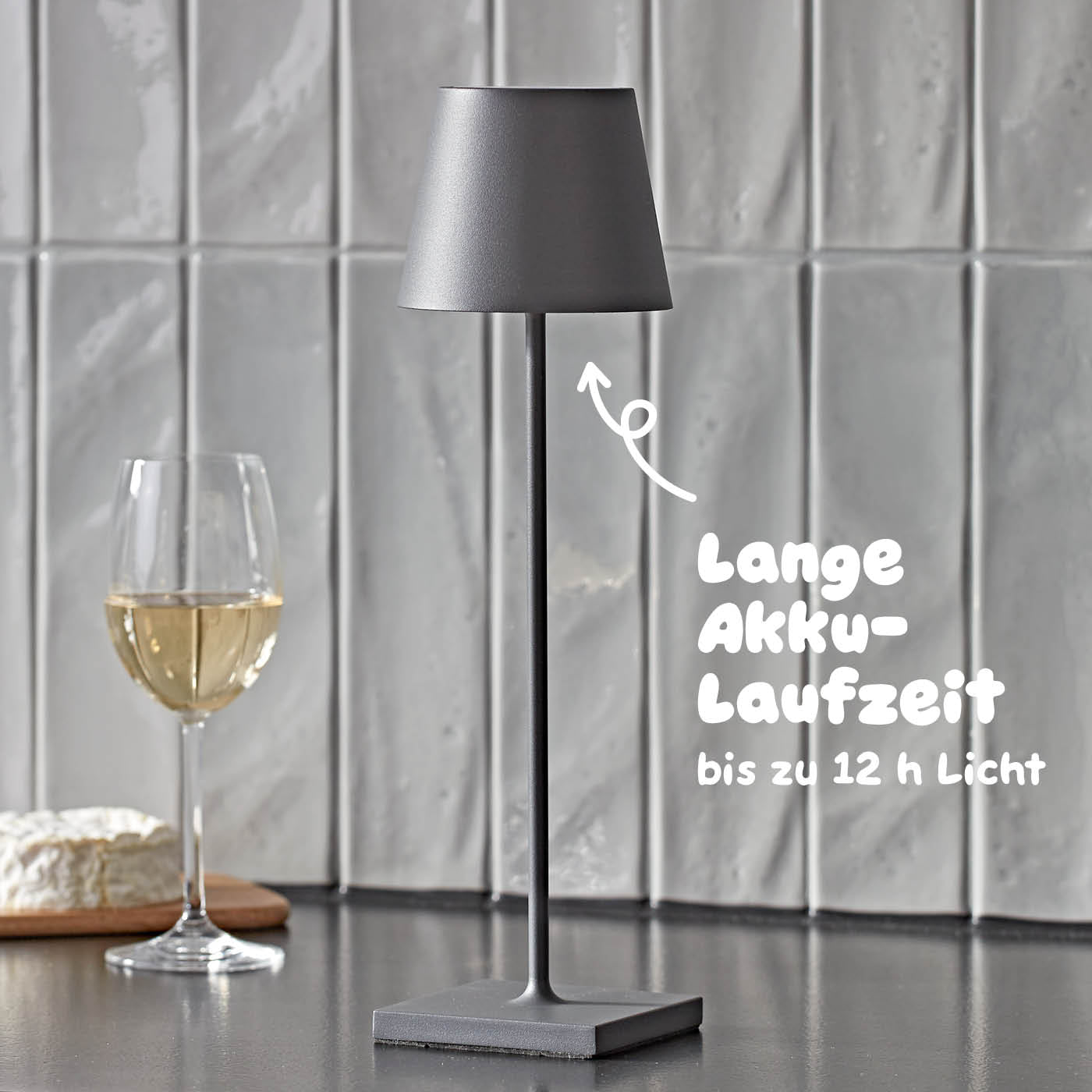 Bis zu 12 Stunden Licht: Sigor Nuindie Akku-Tischleuchte in #Farbe_Graphitgrau