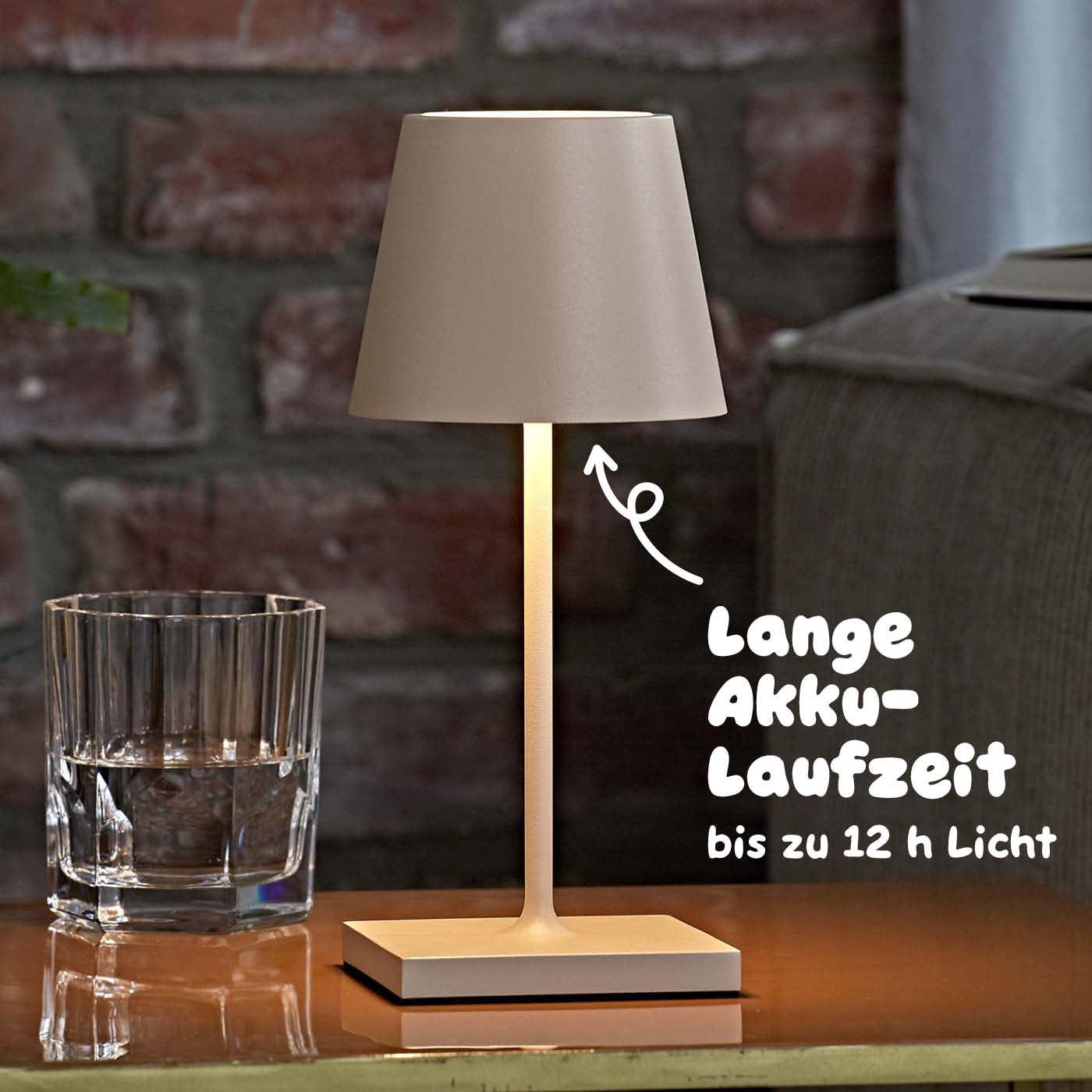 Lange Akkulaufzeit: Sigor Nuindie Mini Akku-Tischleuchte in #Farbe_Dünenbeige