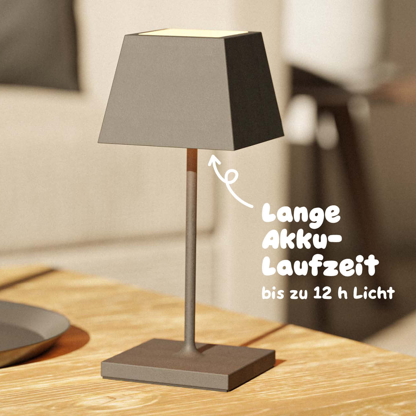 Lange Akkulaufzeit: Sigor Nuindie Mini Akku-Tischleuchte, eckig in #Farbe_Graphitgrau
