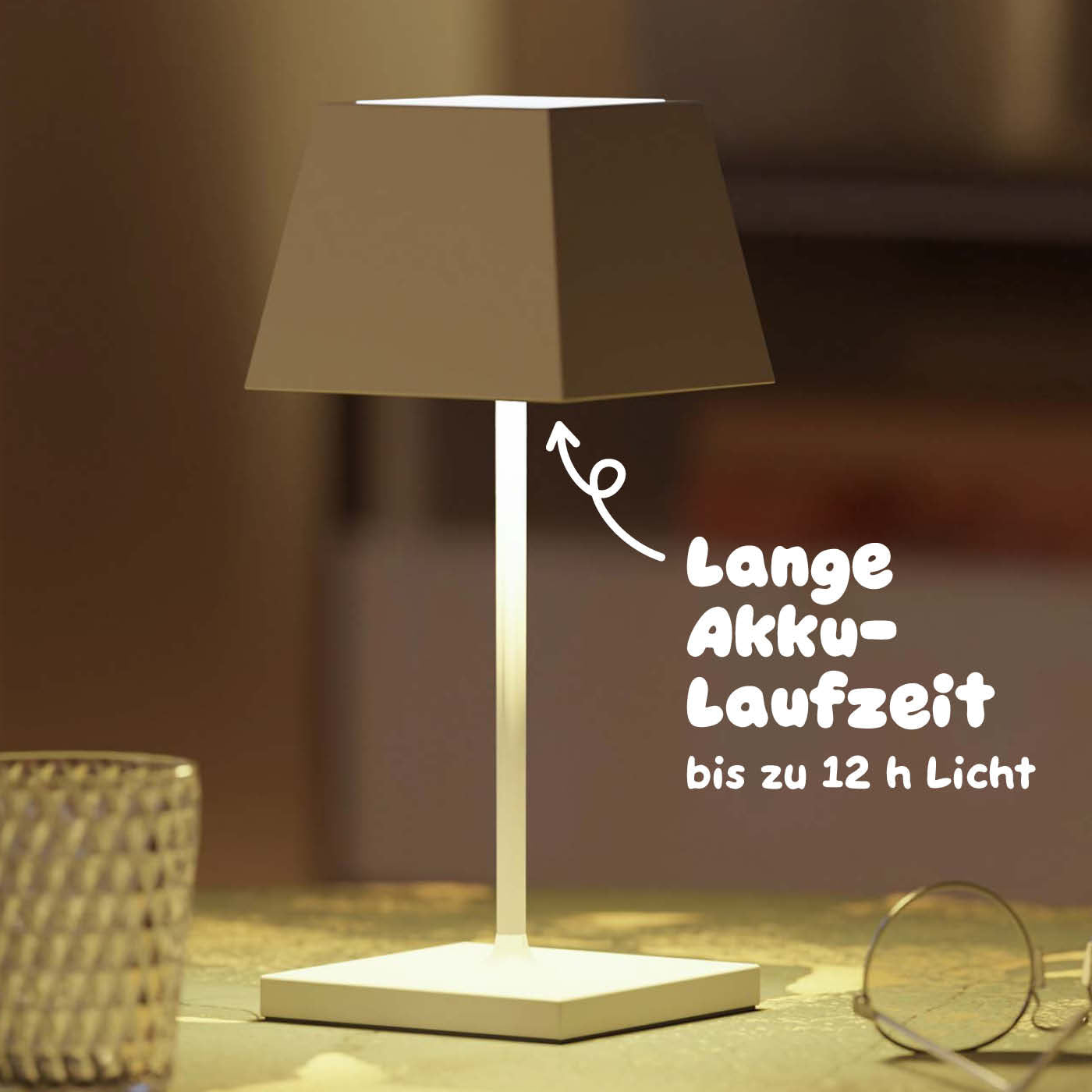 Lange Akkulaufzeit: Sigor Nuindie Mini Akku-Tischleuchte, eckig in #Farbe_Schneeweiss