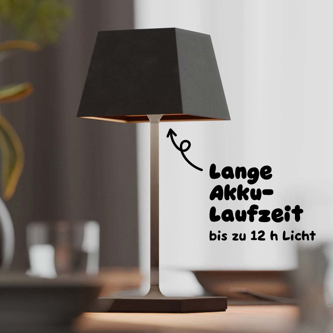 Lange Akkulaufzeit: Sigor Nuindie Mini Akku-Tischleuchte, eckig in #Farbe_Nachtschwarz