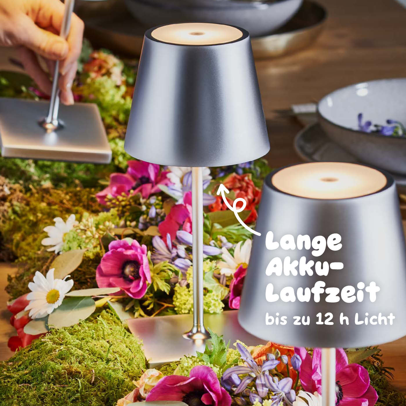 Lange Akkulaufzeit: Sigor Nuindie Mini Akku-Tischleuchte, eloxiert in #Farbe_Silber