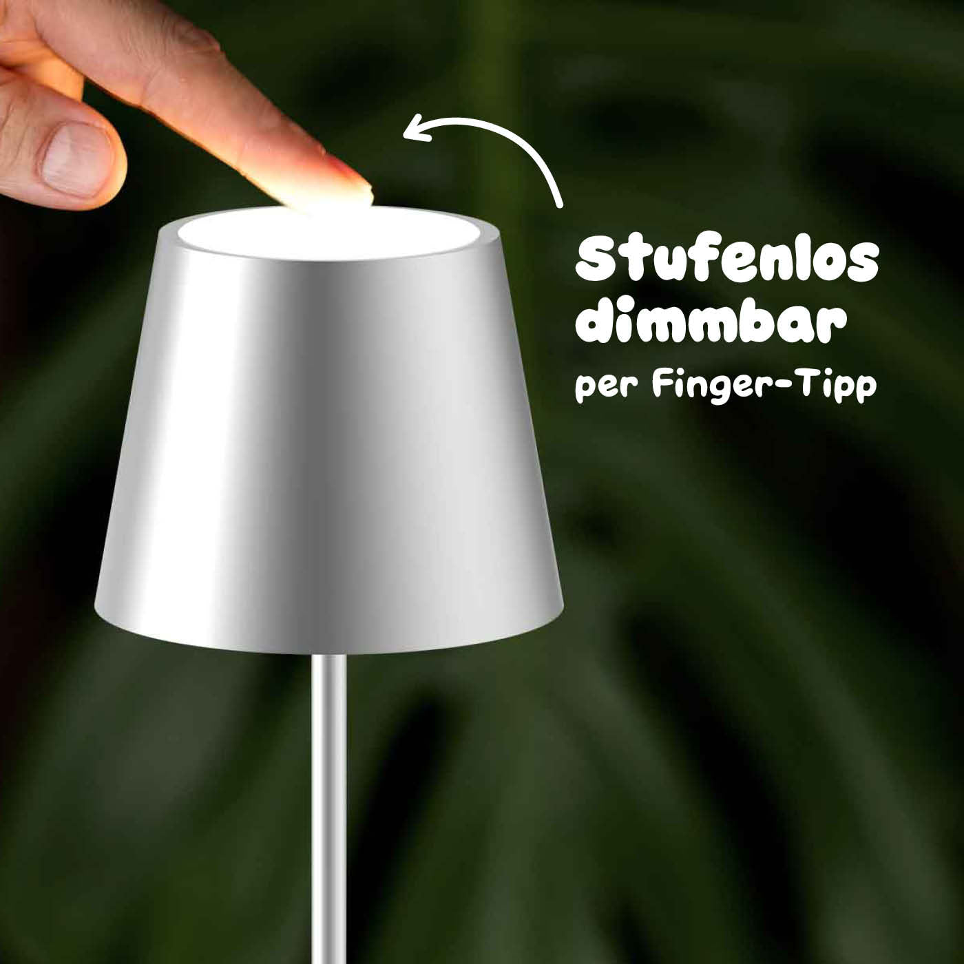 Stufenlos dimmbar: Sigor Nuindie Mini Akku-Tischleuchte, eloxiert in #Farbe_Silber