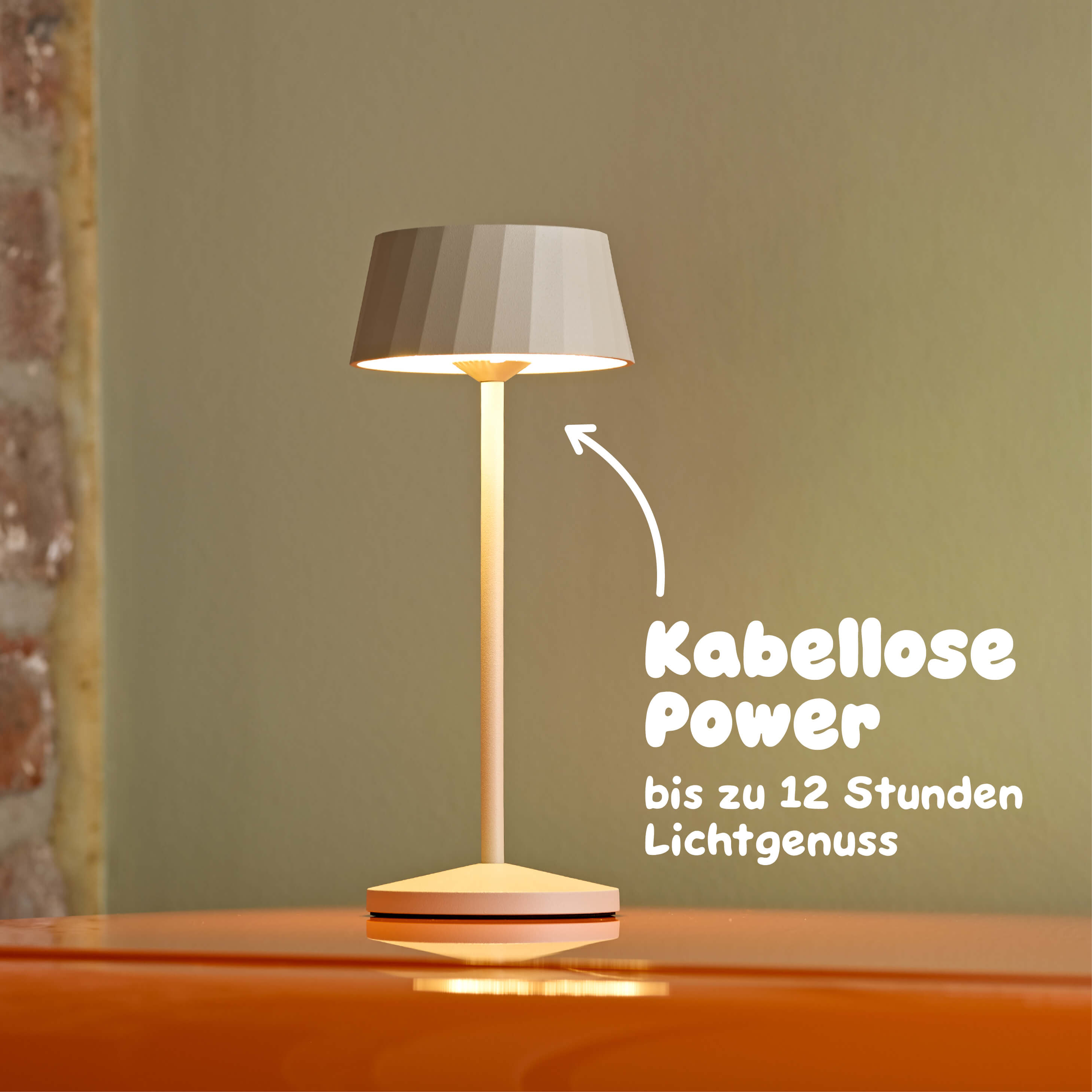 Sigor Facetta Akku-Tischleuchte mit 12 Stunden Laufzeit - kabellose LED-Leuchte dimmbar für Wohnzimmer Garten Terrasse Balkon #Farbe_Dünenbeige
