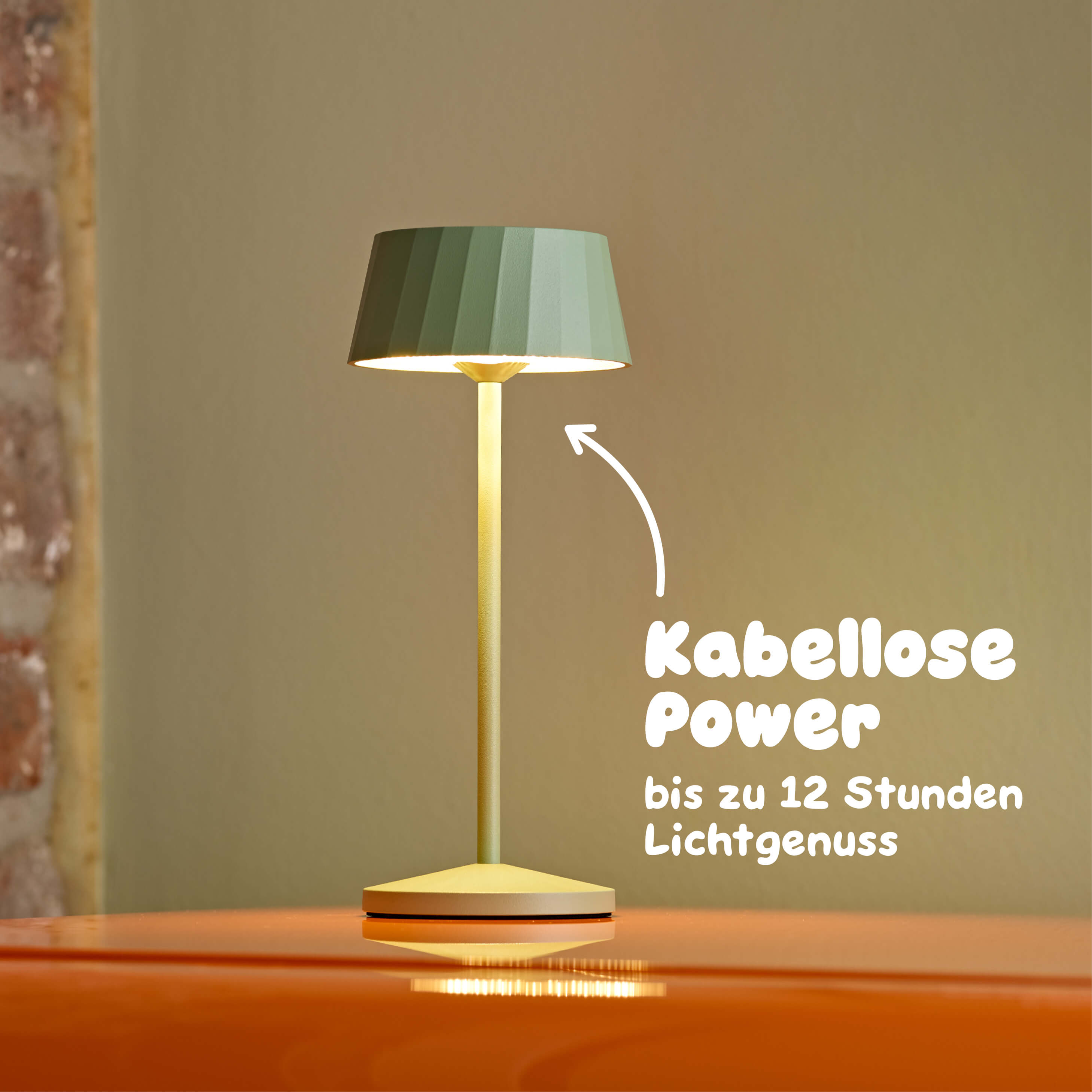 Sigor Facetta Akku-Tischleuchte mit 12 Stunden Laufzeit - kabellose LED-Leuchte dimmbar für Wohnzimmer Garten Terrasse Balkon #Farbe_Salbeigrün