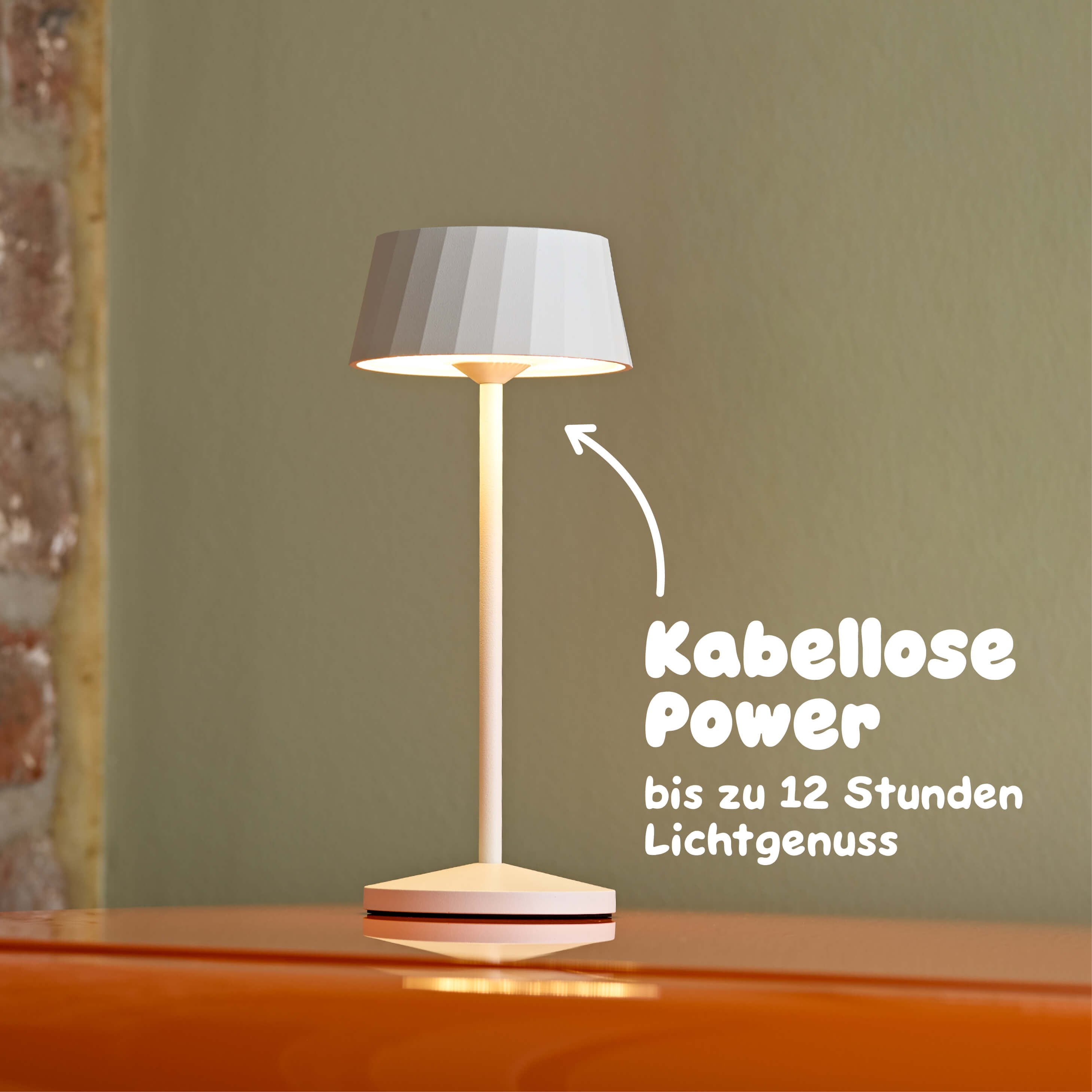 Sigor Facetta Akku-Tischleuchte mit 12 Stunden Laufzeit - kabellose LED-Leuchte dimmbar für Wohnzimmer Garten Terrasse Balkon #Farbe_Schneeweiss
