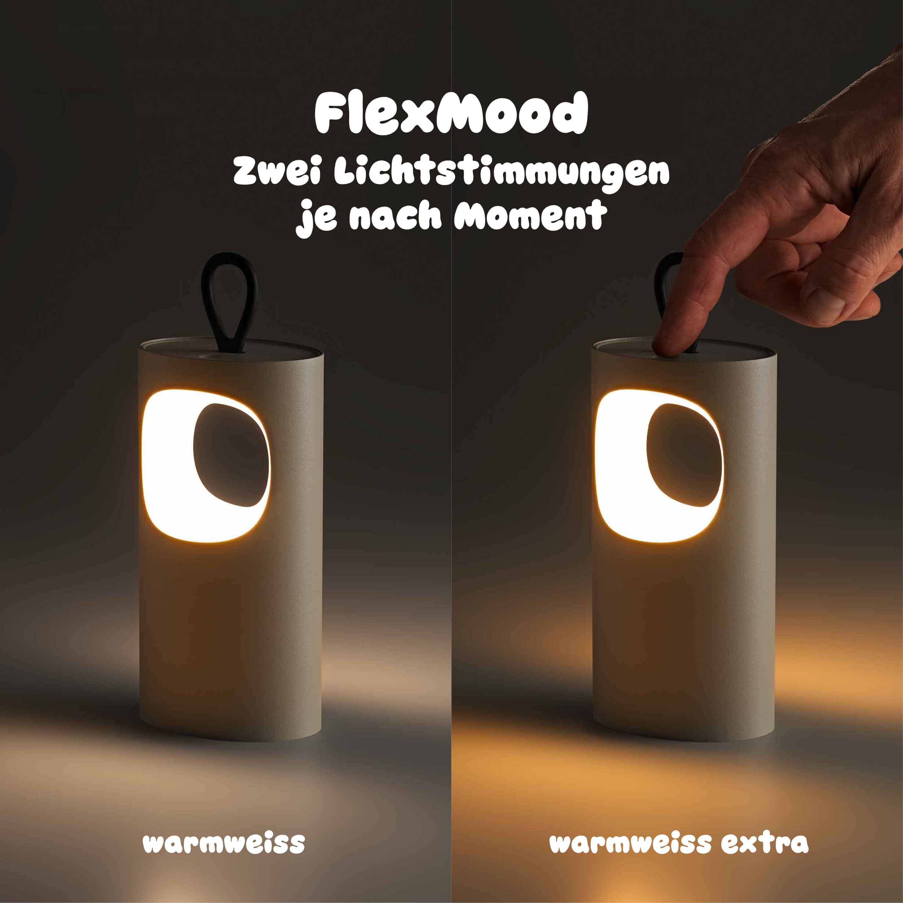 Sigor Lunari LED-Tischleuchte mit FLEXmood-Technologie wechselt per Touch zwischen 2700K Warmweiss und 2200K Warmweiss extra je nach Stimmung und Moment