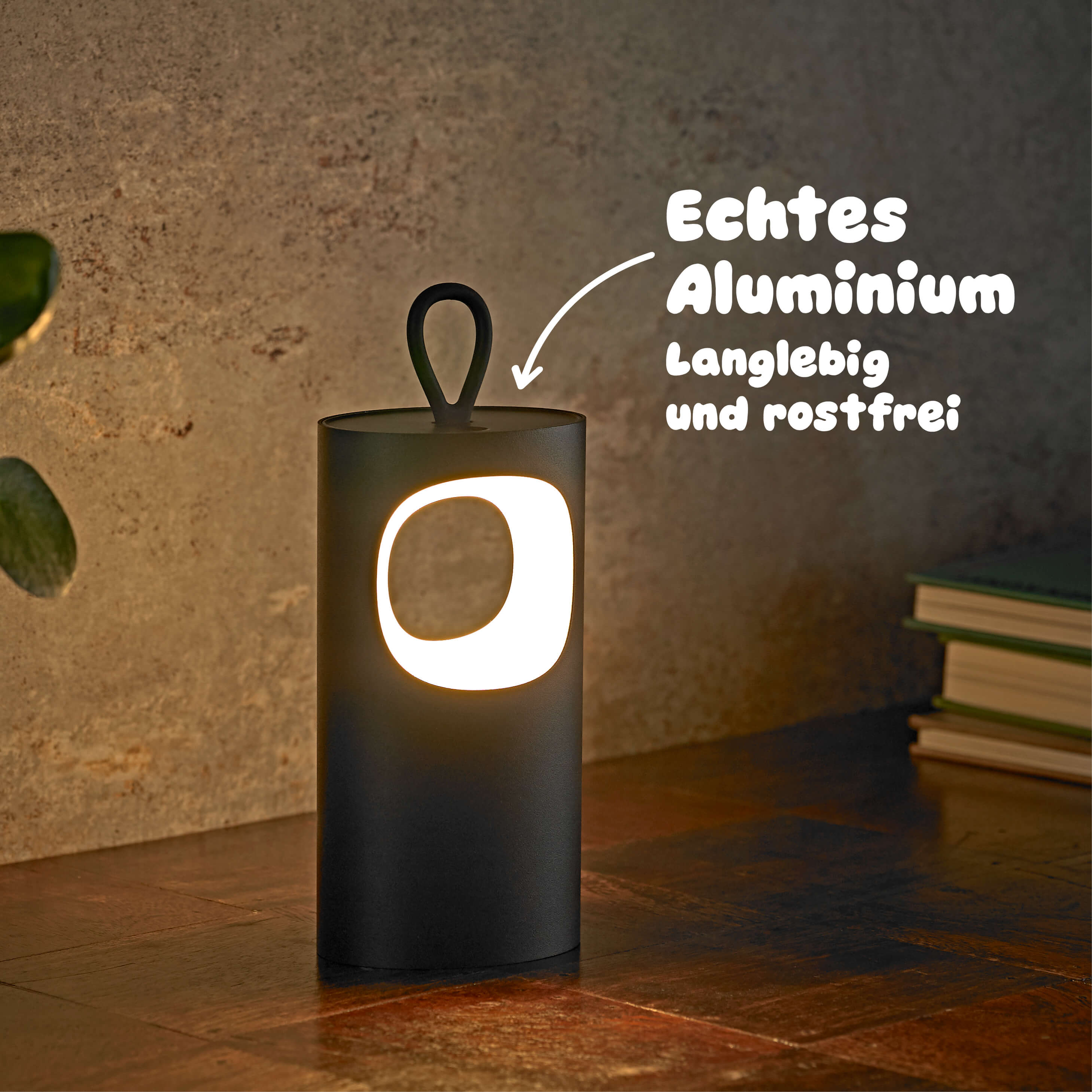 Hochwertigen Metallkorpus in langlebiger Verarbeitung: Sigor Lunari Akku-LED-Tischleuchte aus solidem Aluminium Material statt Kunststoff