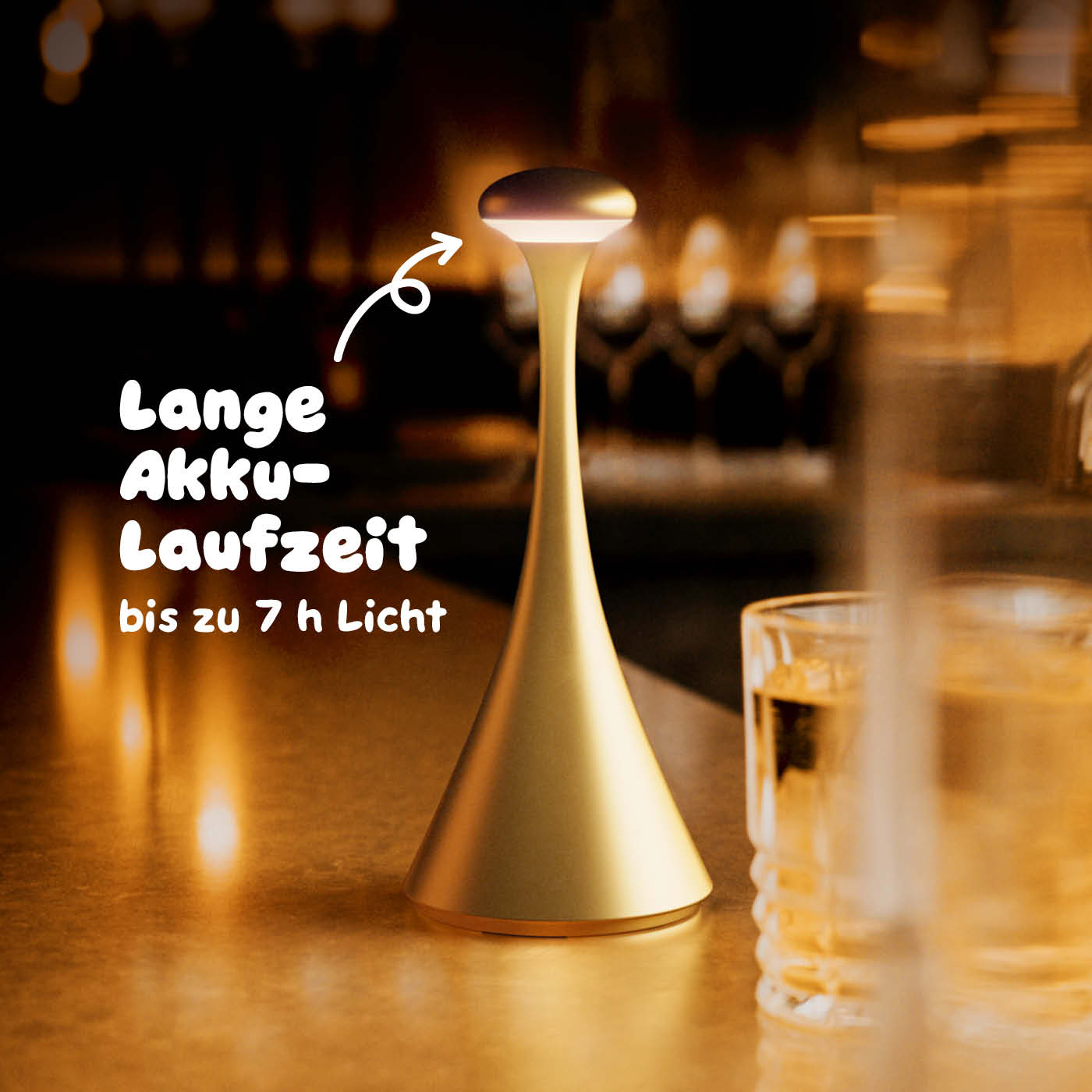 Sigor Nudrop mini Akku-Tischleuchte, eloxiert in gold