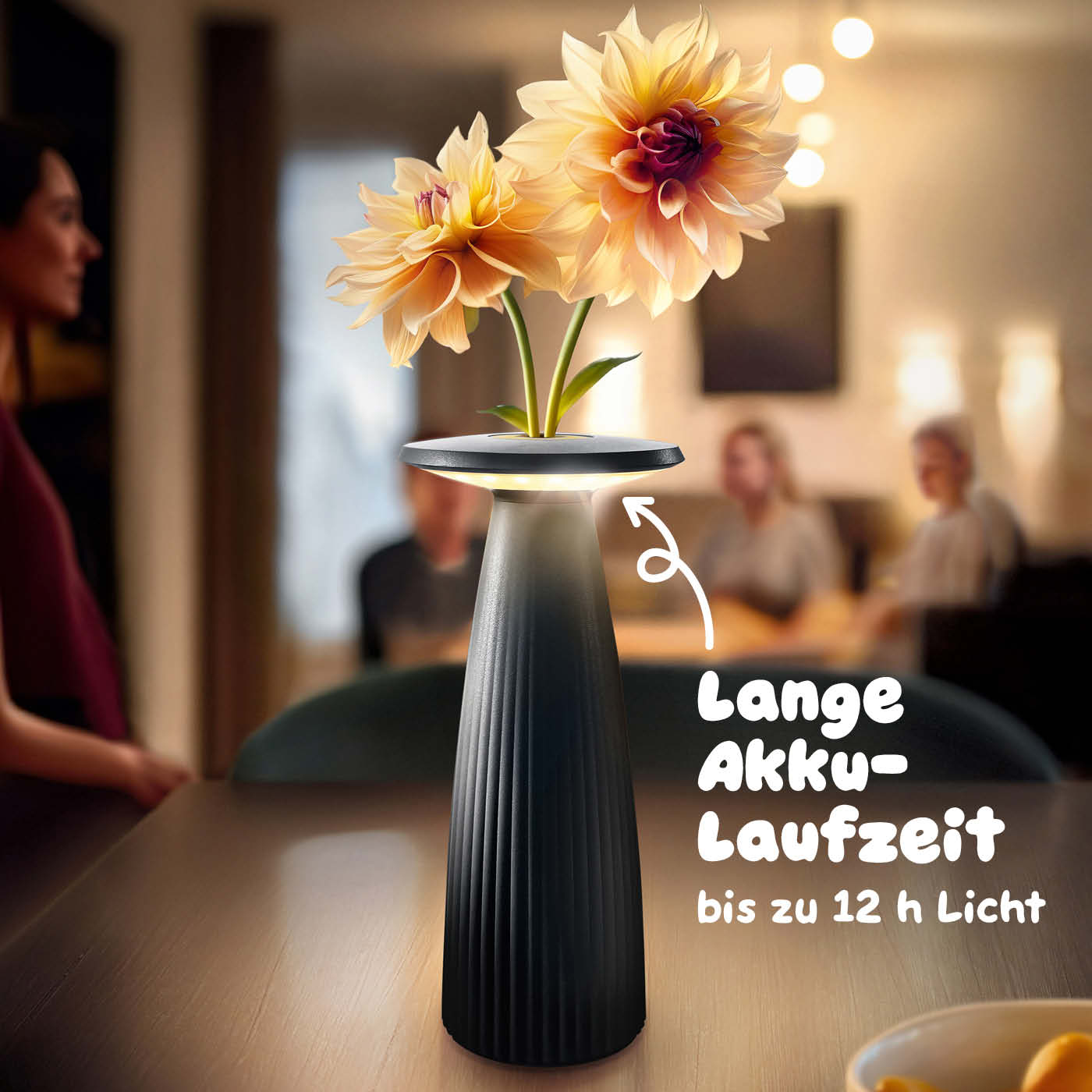 Bis zu 12 Stunden Licht: Sigor Nuflair Akku-Tischleuchte in #Farbe_Nachtschwarz