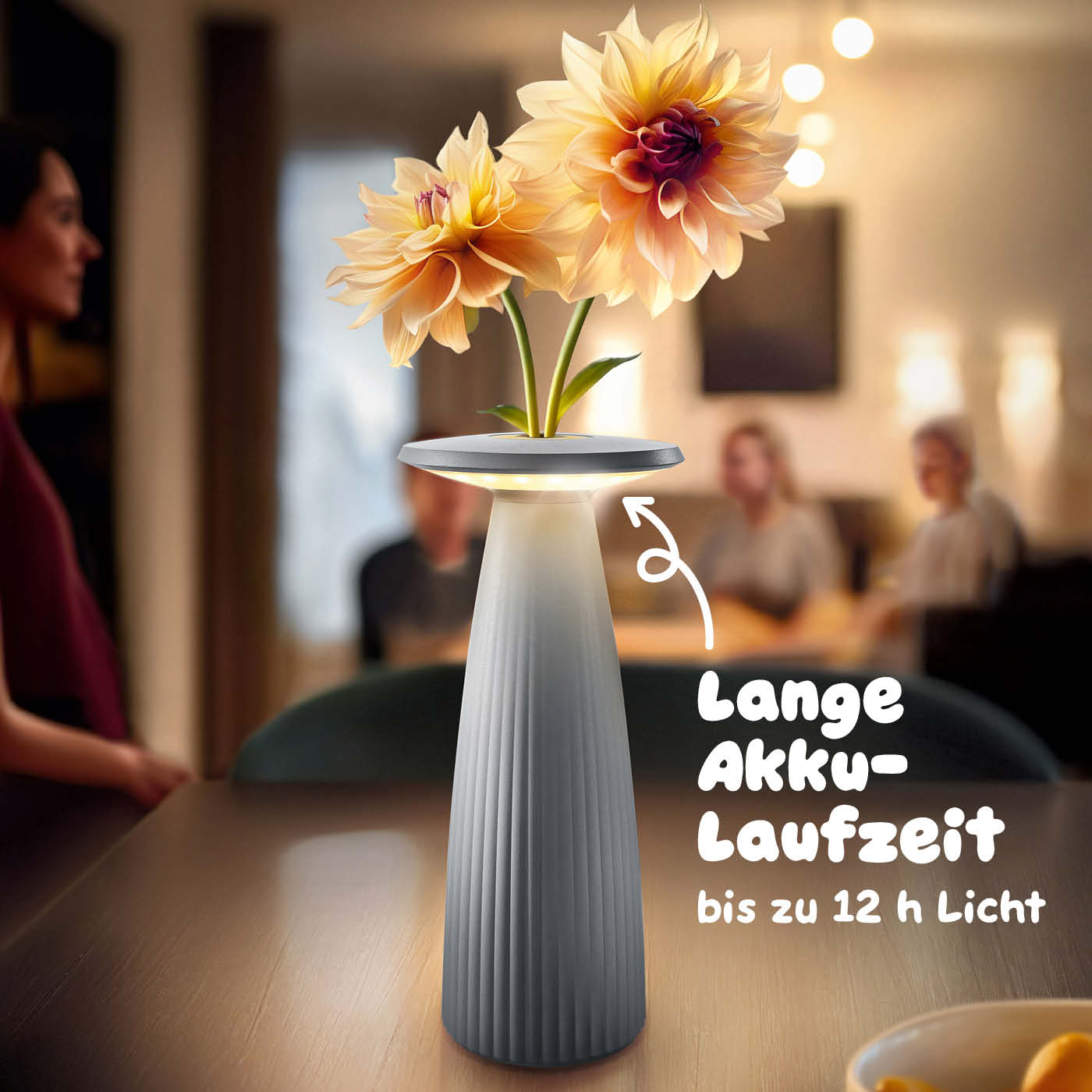 Bis zu 12 Stunden Licht: Sigor Nuflair Akku-Tischleuchte in #Farbe_Nebelgrau