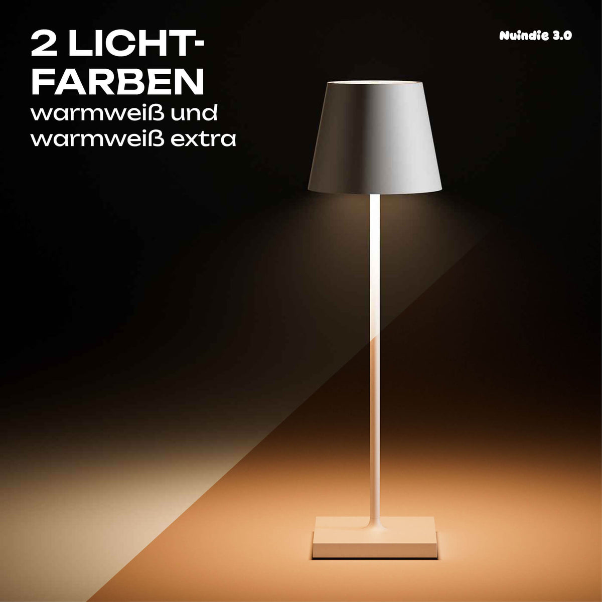 Die Akku-Tischleuchte Sigor Nuindie 3.0 mit 2 Lichtstimmungen in warmweiss und warmweiss extra