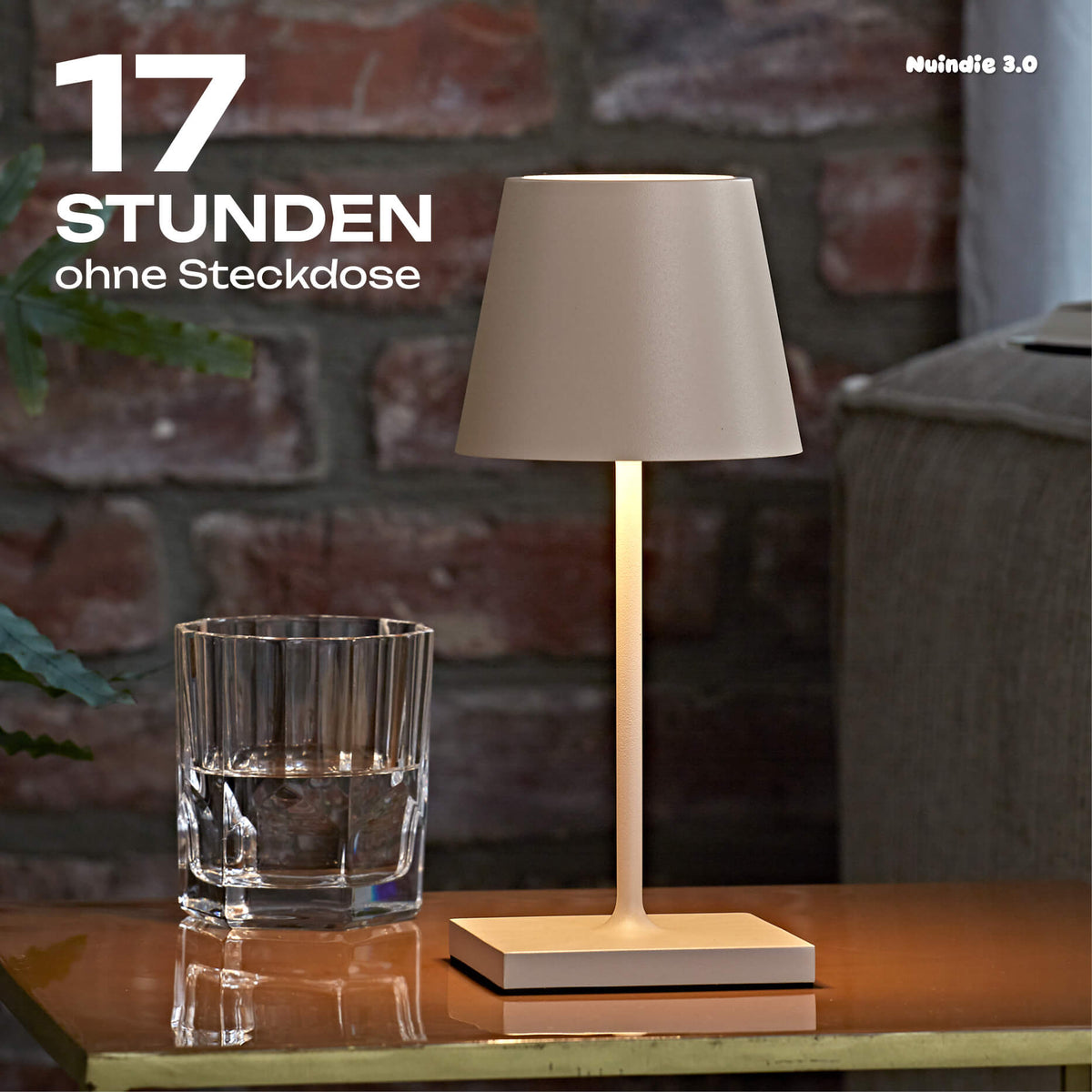17 Stunden Akku-Laufzeit: Sigor Nuindie 3.0 Mini Akku-Tischleuchte in #Farbe_Dünenbeige