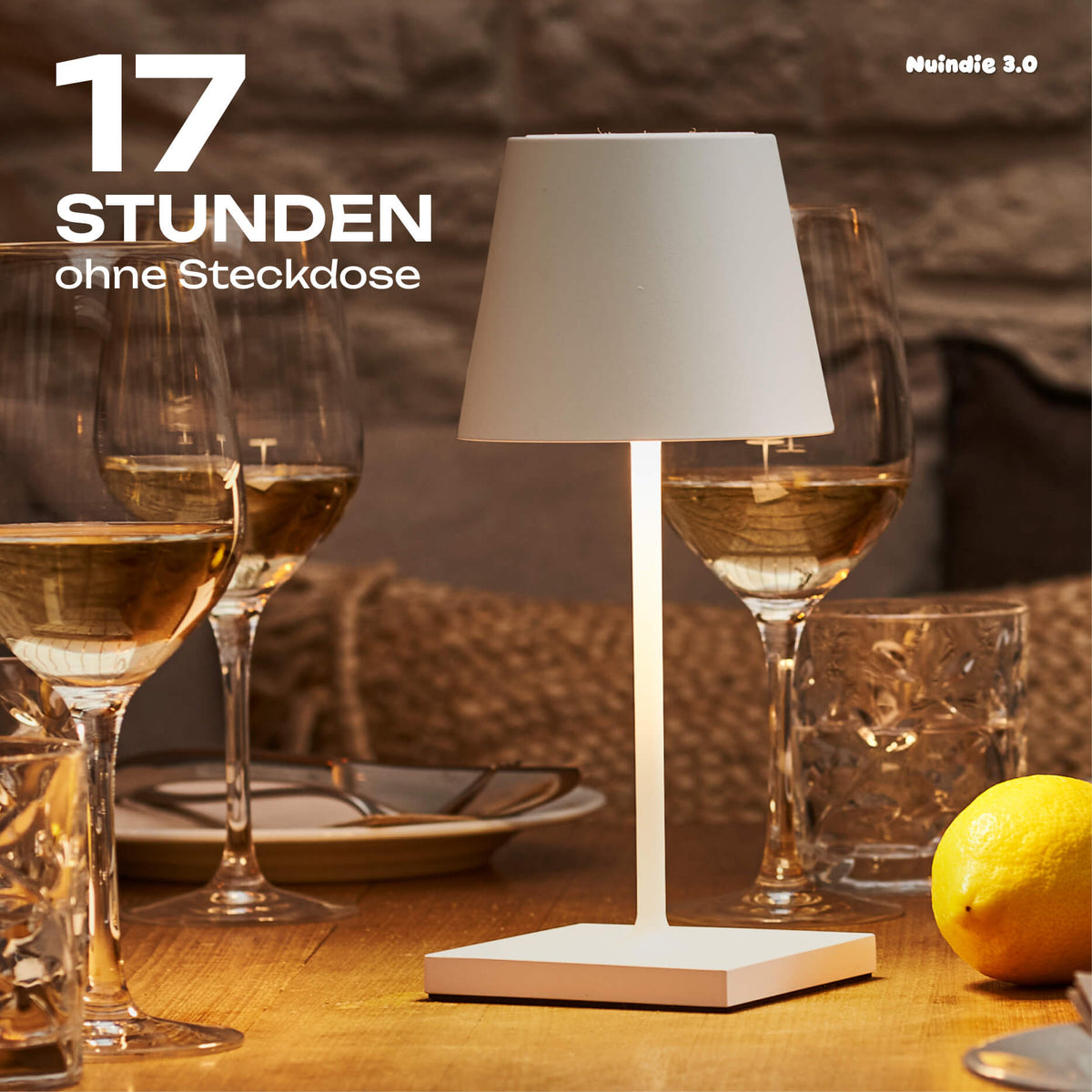 Lange Akku-Laufzeit von 17 Stunden: Akku-Tischleuchte Sigor Nuindie 3.0 Mini in #Farbe_Schneeweiss