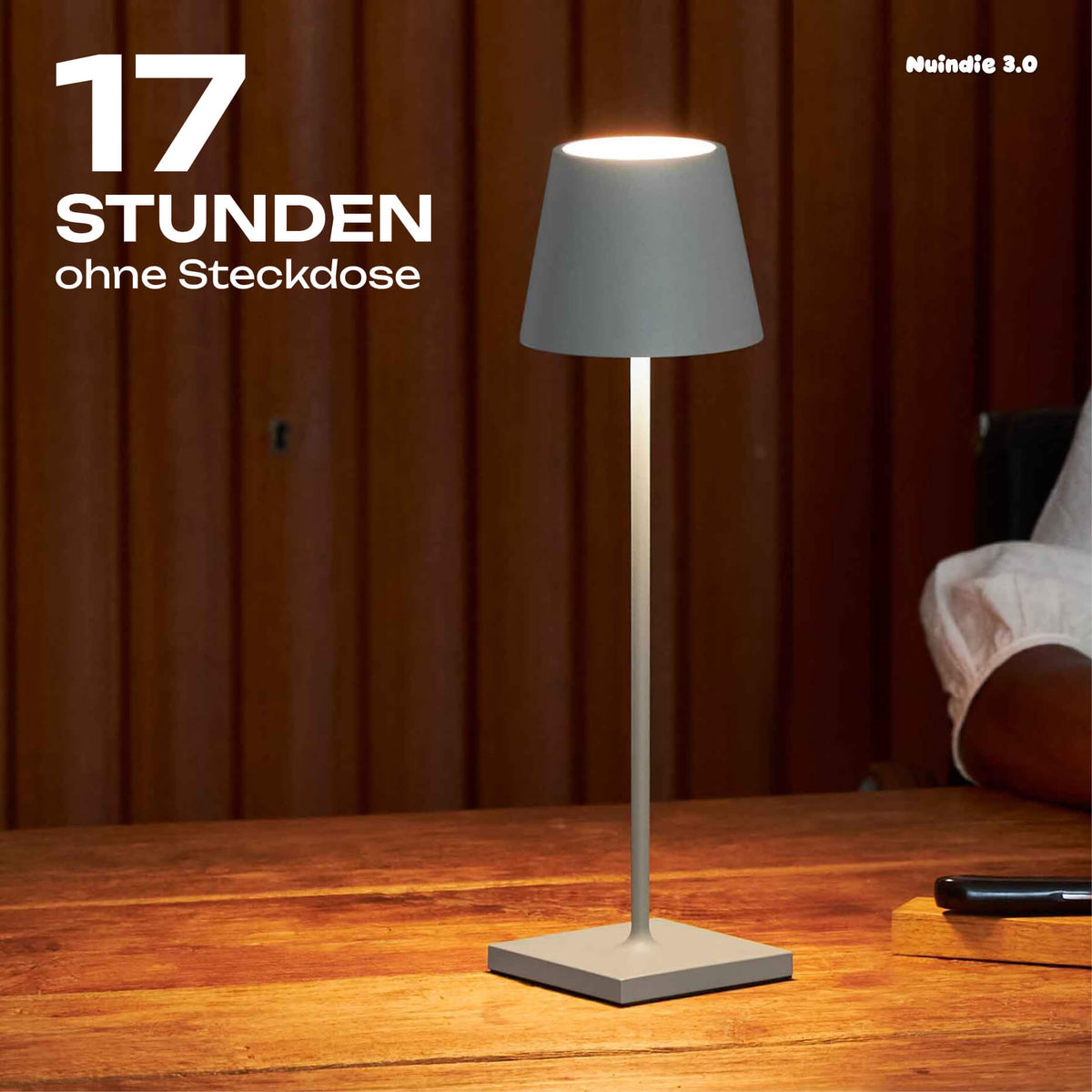 17 Stunden Akkulaufzeit: Sigor Nuindie 3.0 Akku-Tischleuchte in #Farbe_Nebelgrau