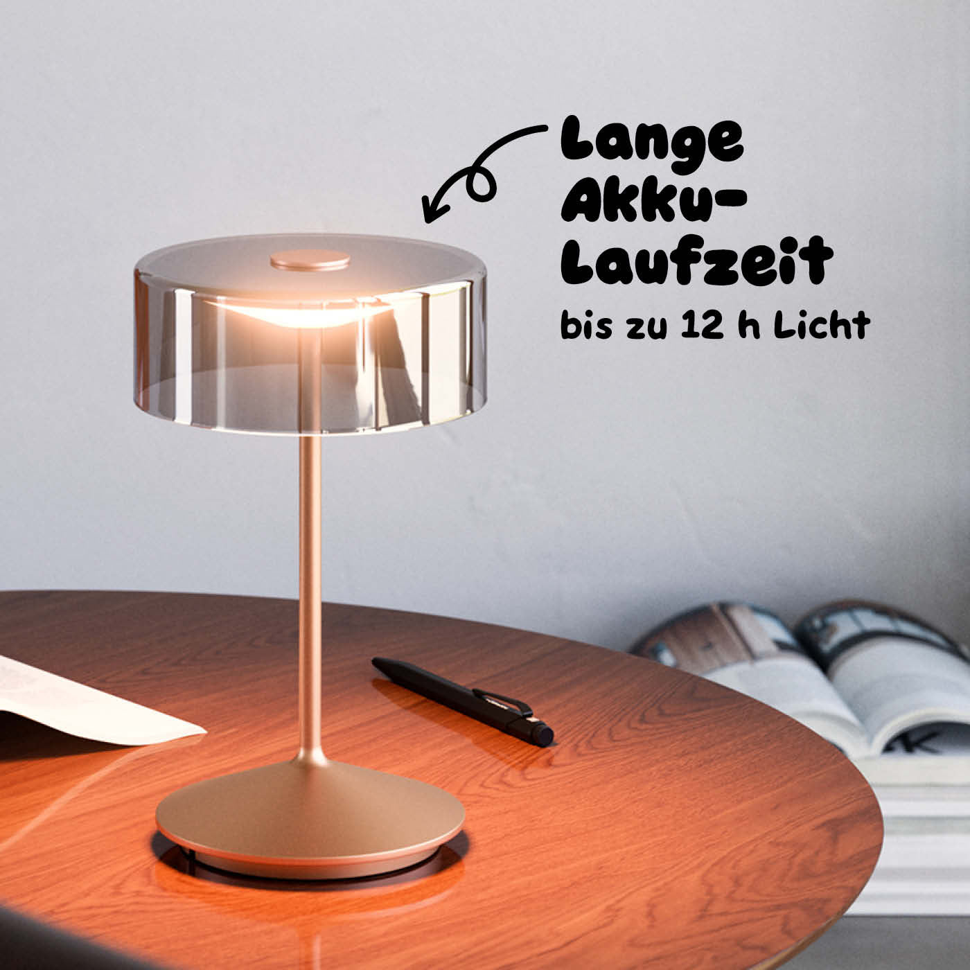 Sigor Numotion Akku-Tischleuchte mit Glasschirm in #Farbe_Bronze