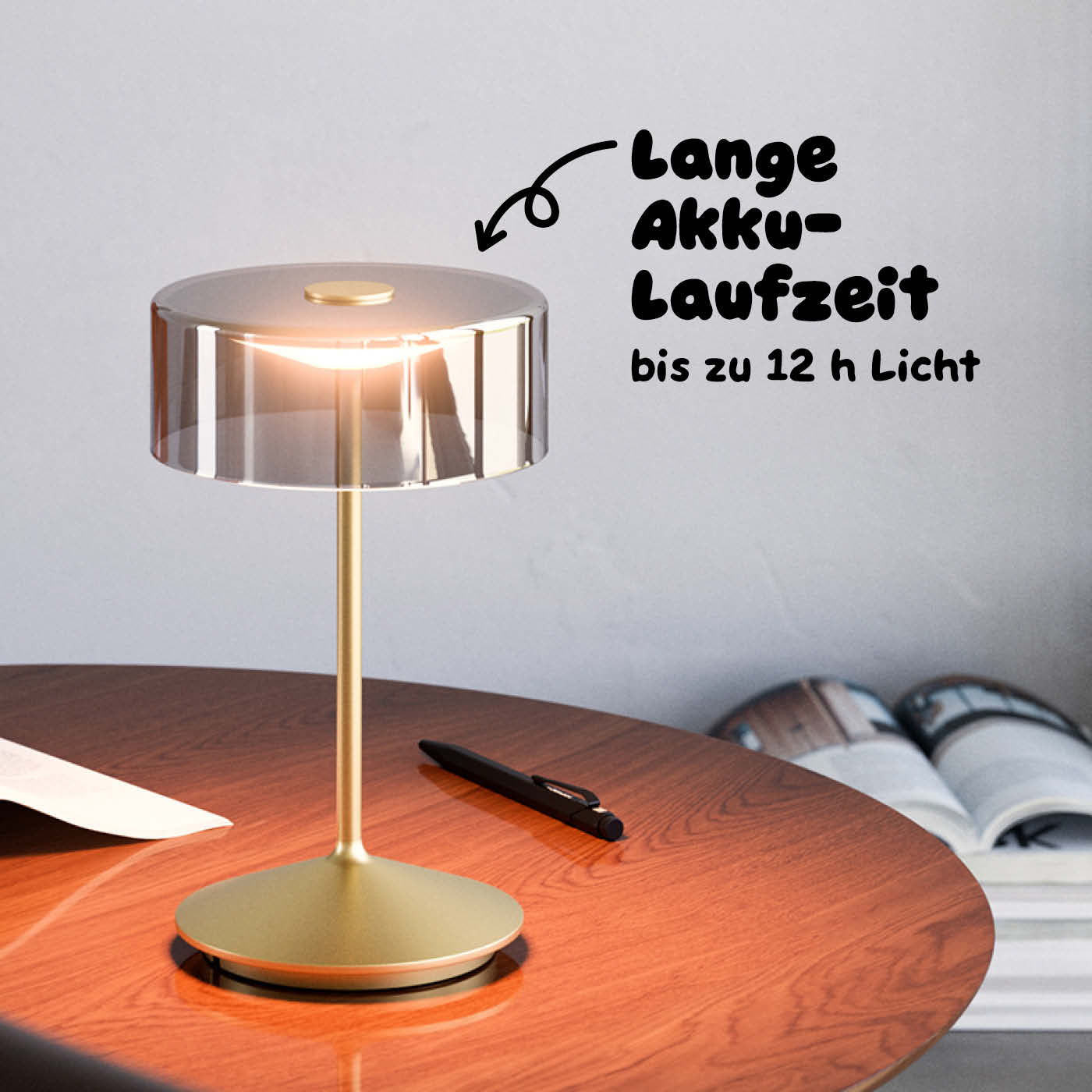 Sigor Numotion Akku-Tischleuchte mit Glasschirm in #Farbe_Gold