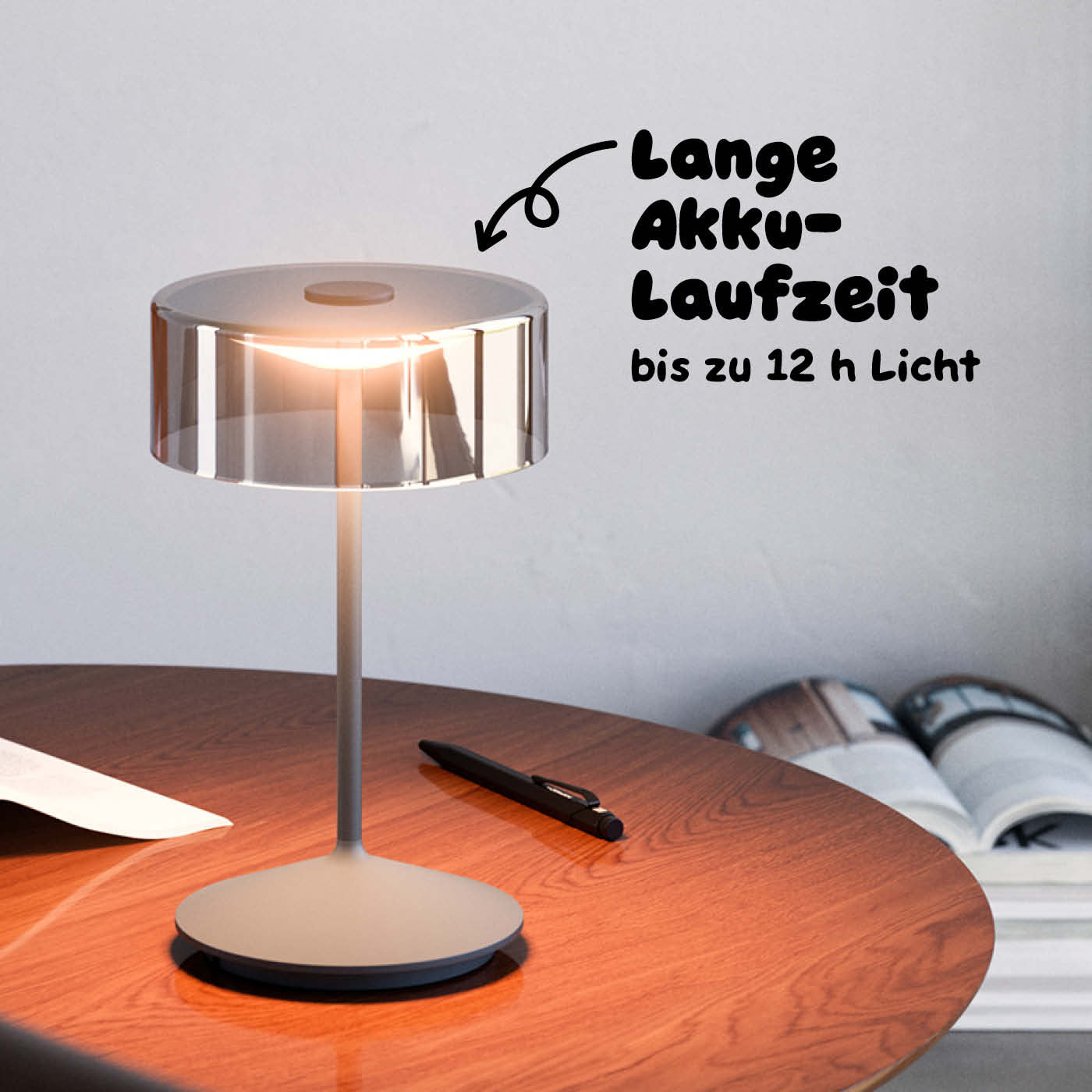 Sigor Numotion Akku-Tischleuchte mit Glasschirm in #Farbe_Graphitgrau