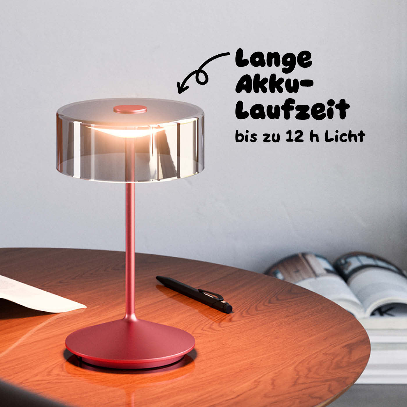 Sigor Numotion Akku-Tischleuchte mit Glasschirm in #Farbe_Kirschrot
