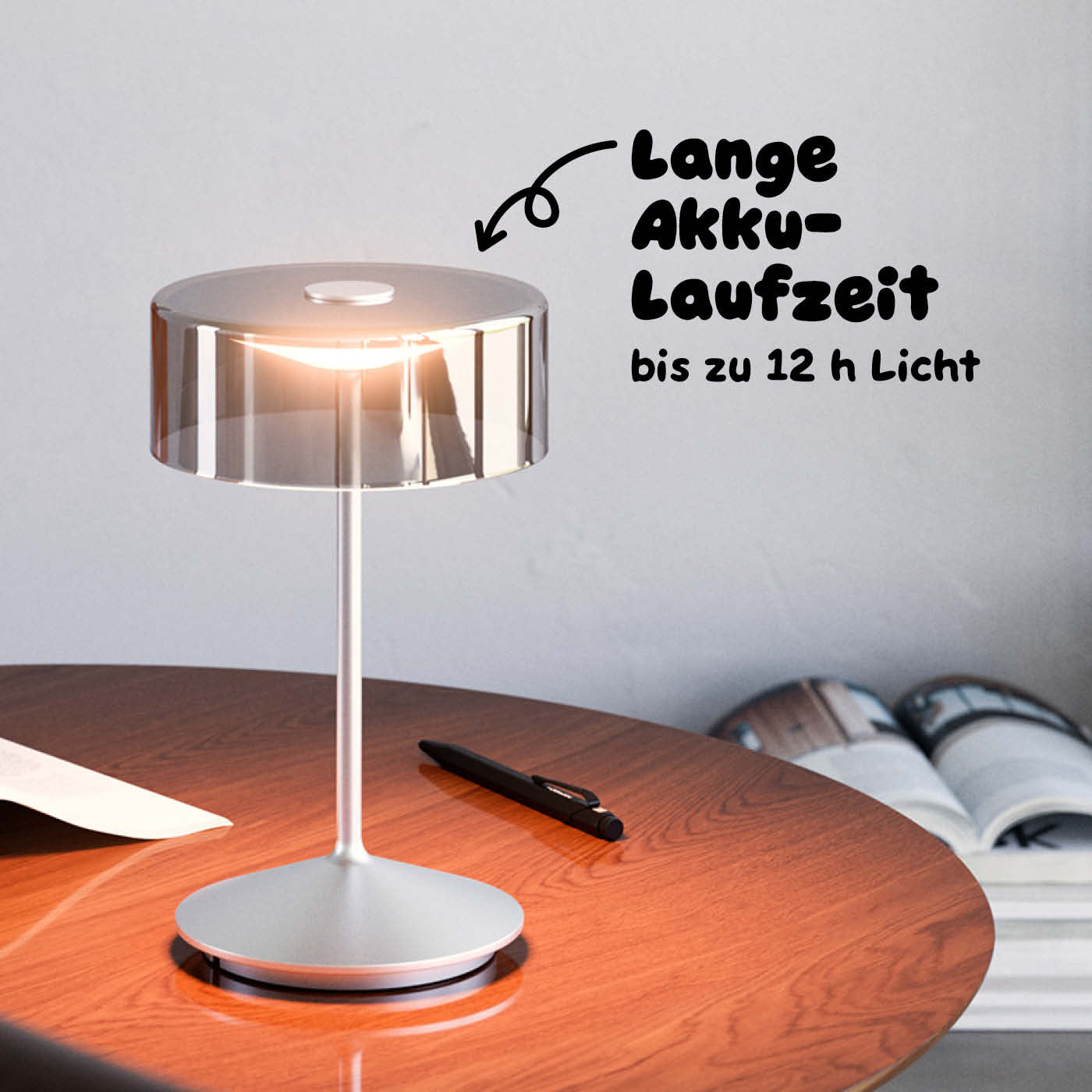 Sigor Numotion Akku-Tischleuchte mit Glasschirm in #Farbe_Silber