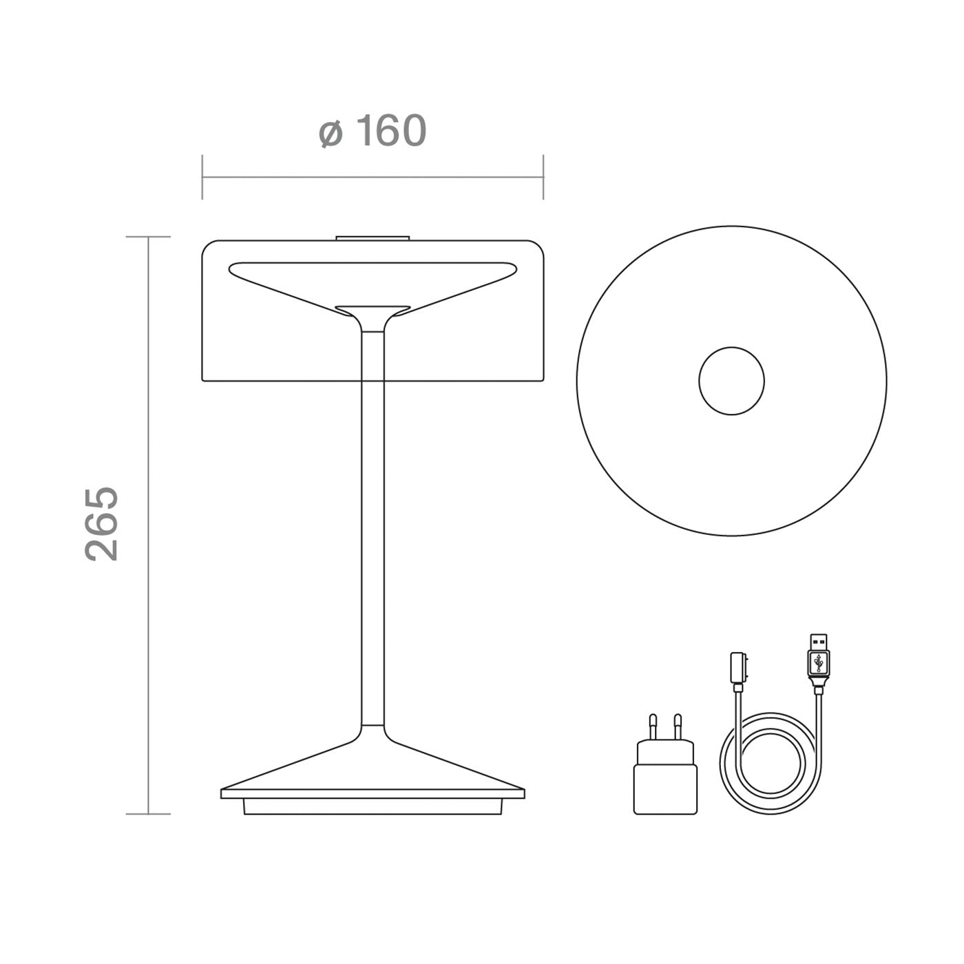 Die Abmessungen Sigor Numotion Akku-Tischleuchte mit Glasschirm