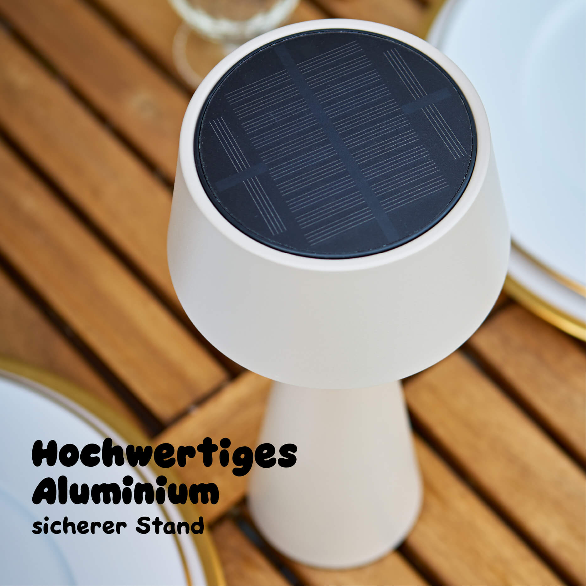 Aus hochwertigem Aluminium: Sigor Solino Akku LED Solarleuchte in der #Farbe_Dünenbeige
