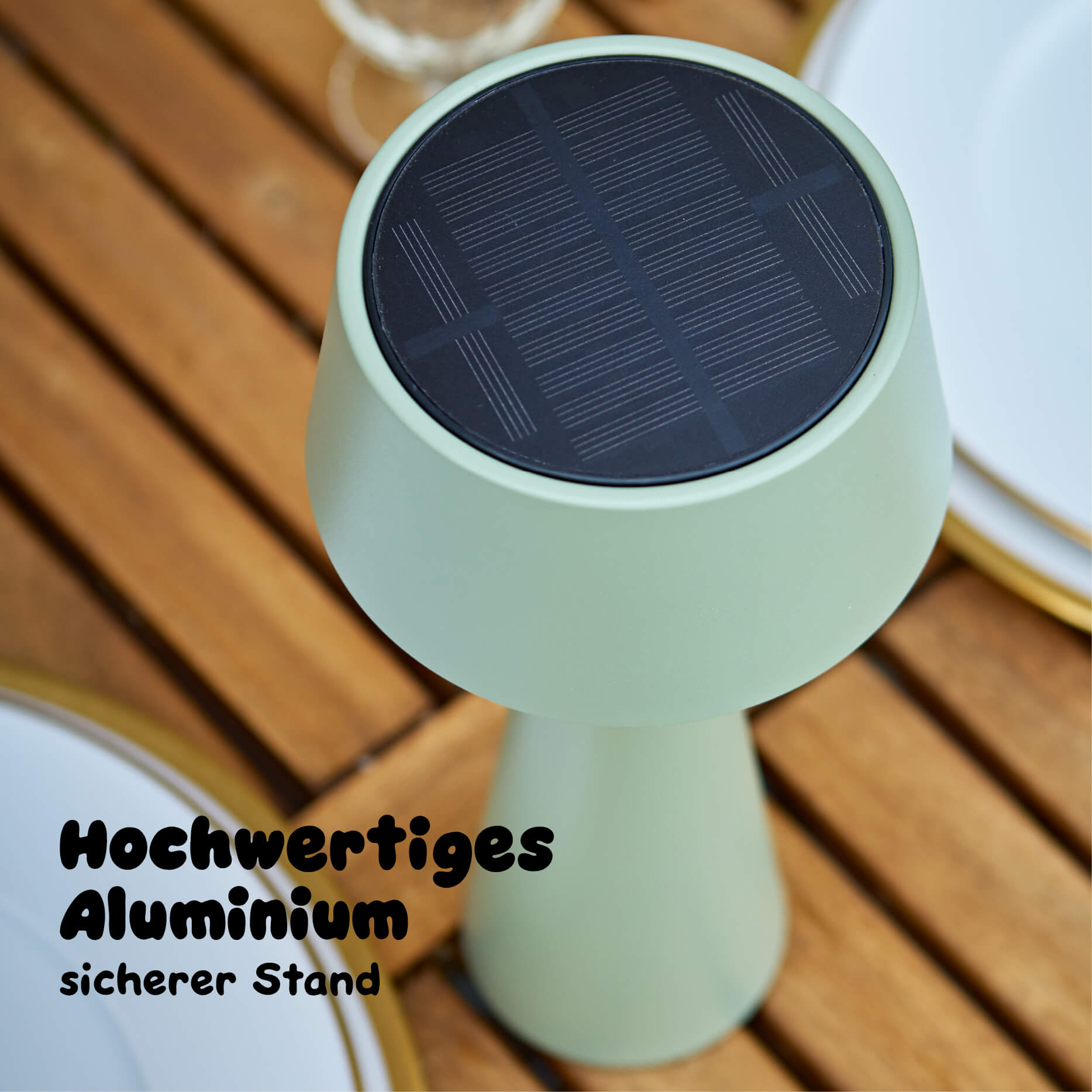 Aus hochwertigem Aluminium: Sigor Solino Akku LED Solarleuchte in der #Farbe_Salbeigrün