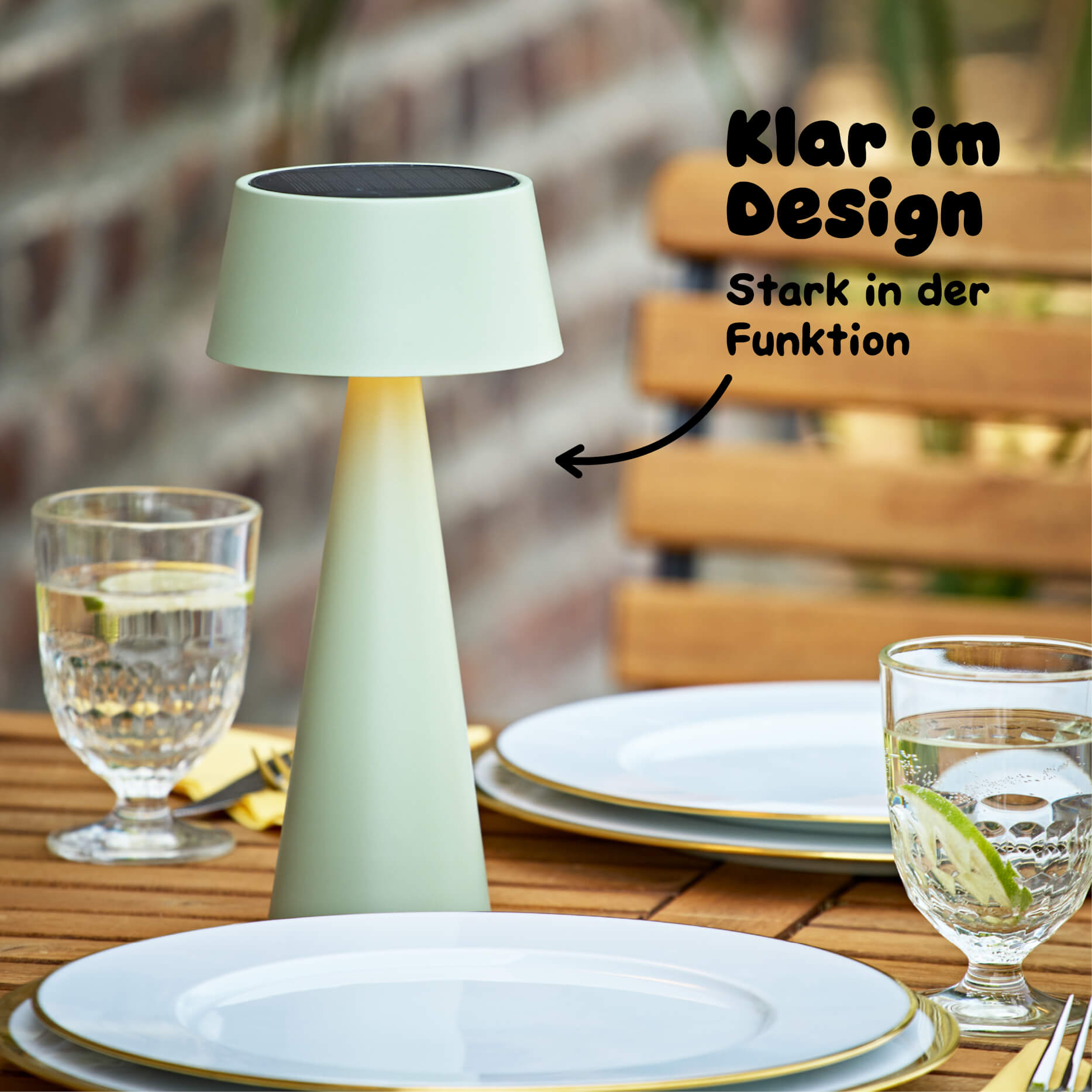 Das klare Design der Sigor Solino Akku LED Solarleuchte in der #Farbe_Salbeigrün