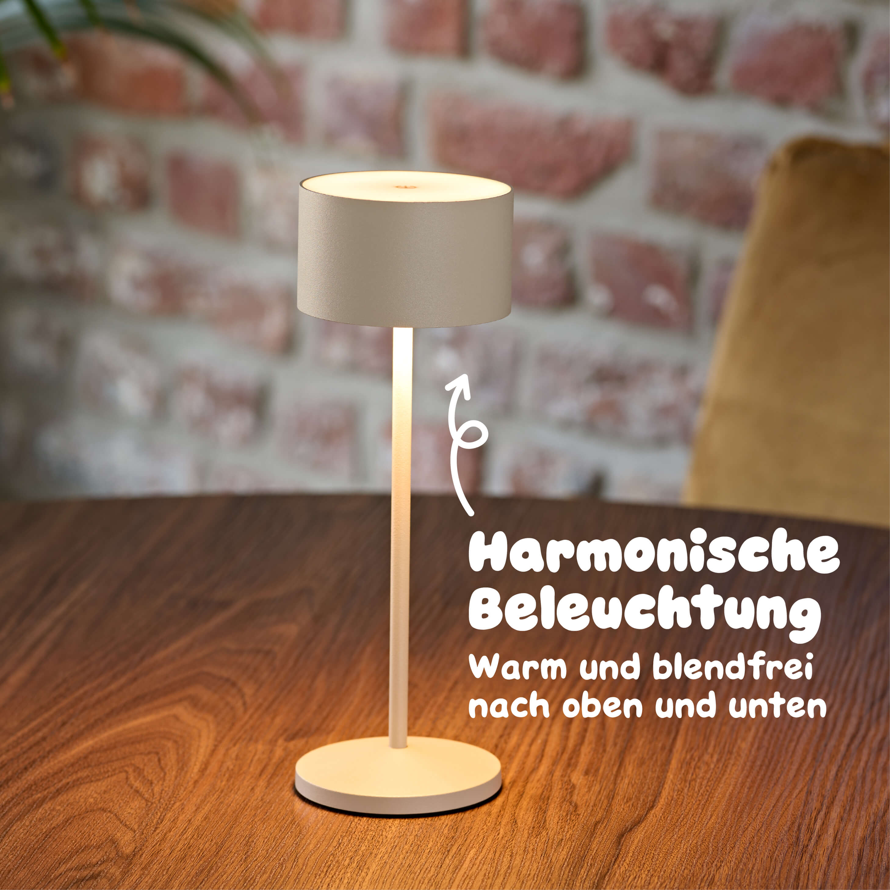 Sigor Veluna Akku-LED-Tischleuchte strahlt warmes blendfreies Licht nach oben und unten für angenehme Beleuchtung #Farbe_Dünenbeige