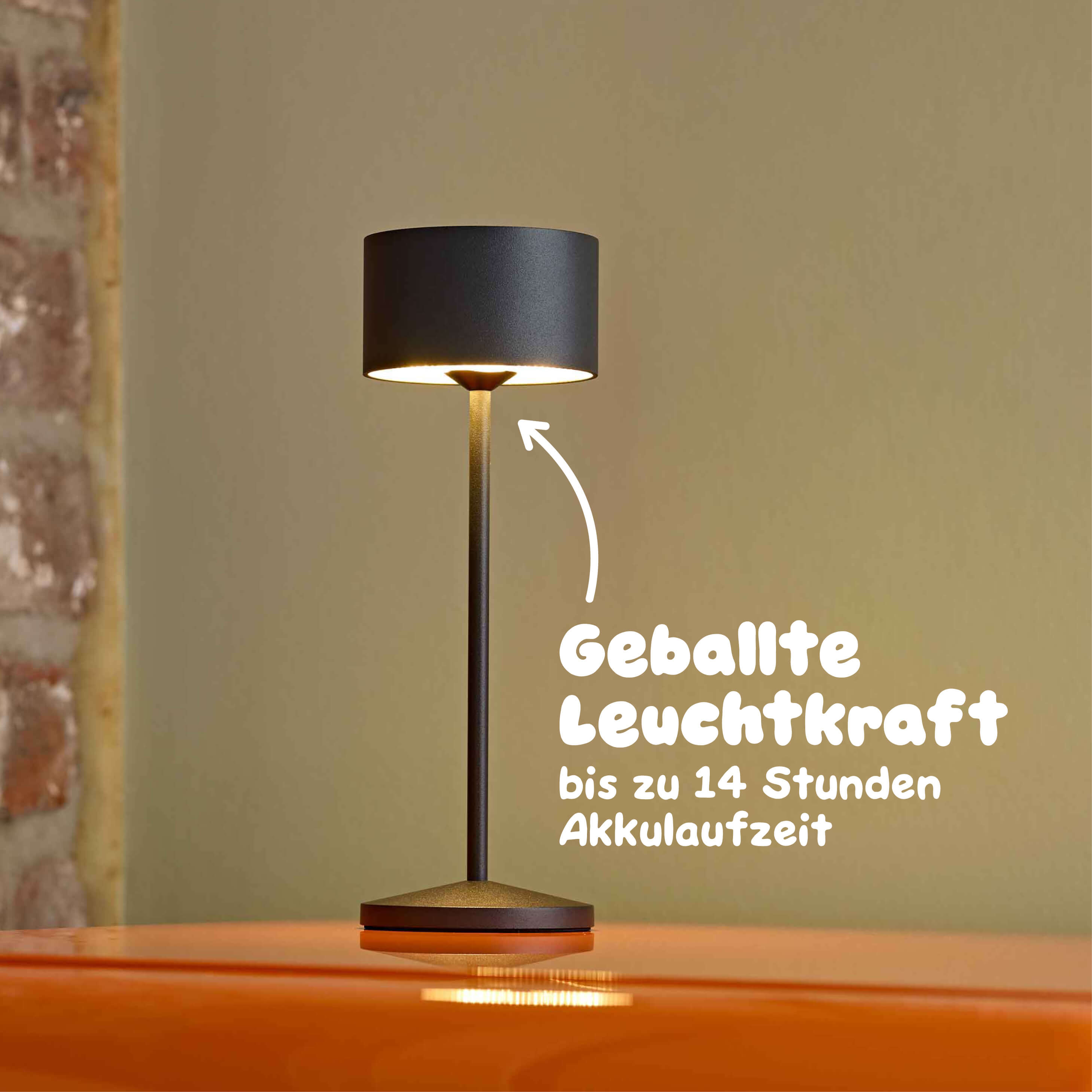Sigor Veluna Akku-Tischleuchte mit bis zu 14 Stunden Laufzeit - kabellose LED-Leuchte dimmbar für Wohnzimmer, Garten, Terrasse oder Balkon #Farbe_Nachtschwarz