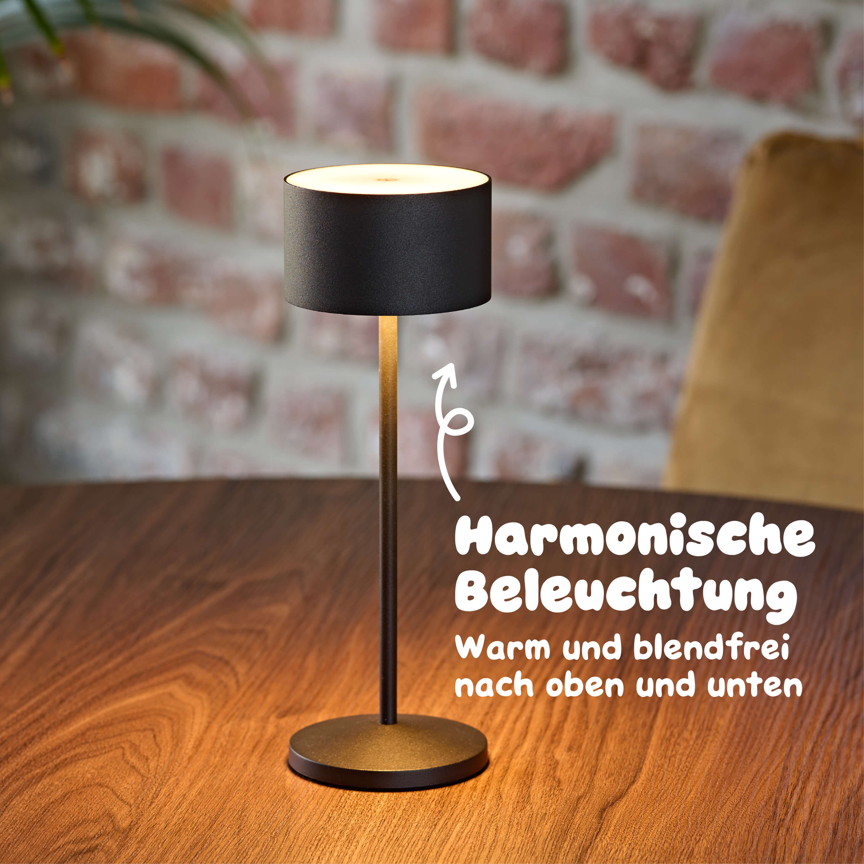 Sigor Veluna Akku-LED-Tischleuchte strahlt warmes blendfreies Licht nach oben und unten für angenehme Beleuchtung #Farbe_Nachtschwarz