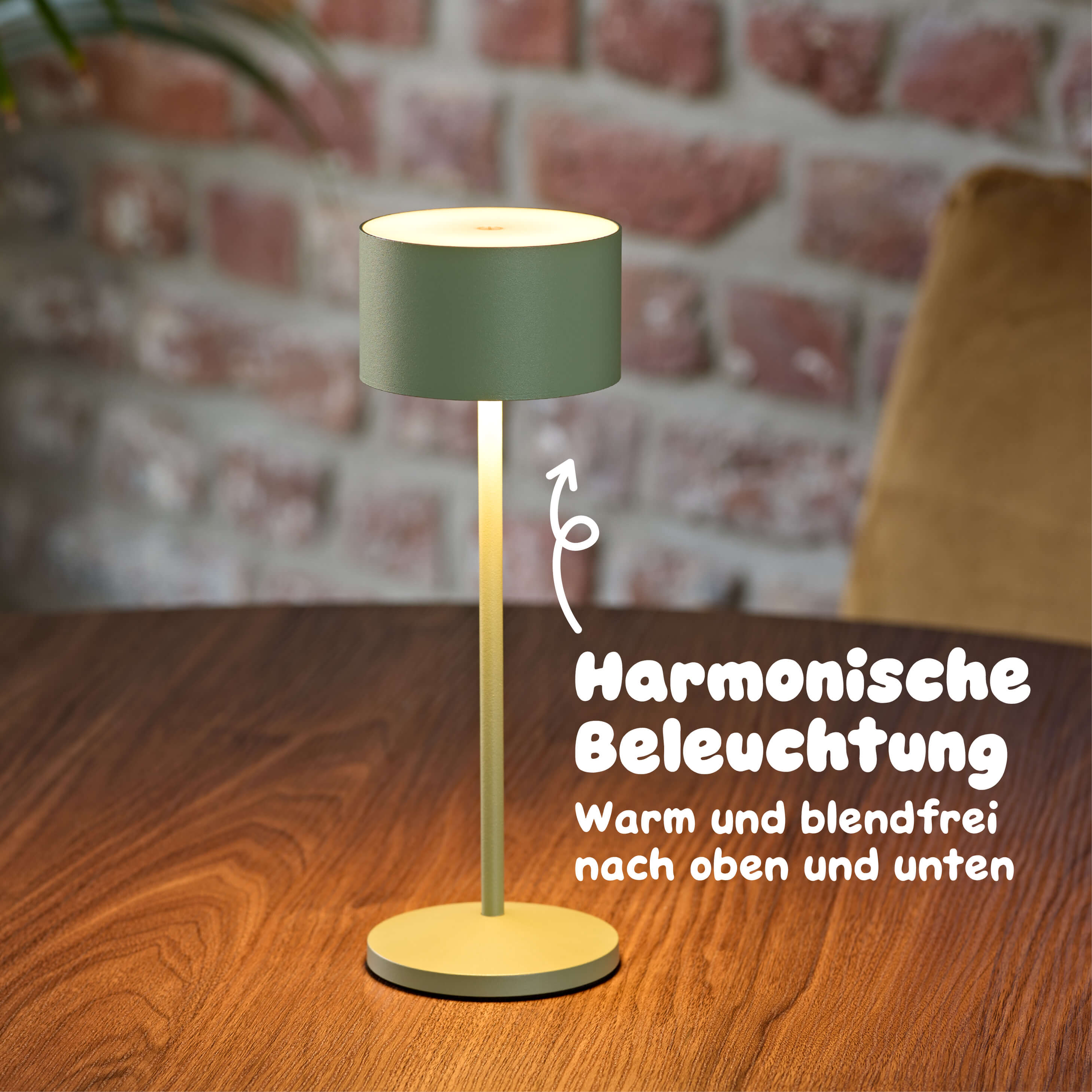 Sigor Veluna Akku-LED-Tischleuchte strahlt warmes blendfreies Licht nach oben und unten für angenehme Beleuchtung #Farbe_Salbeigrün