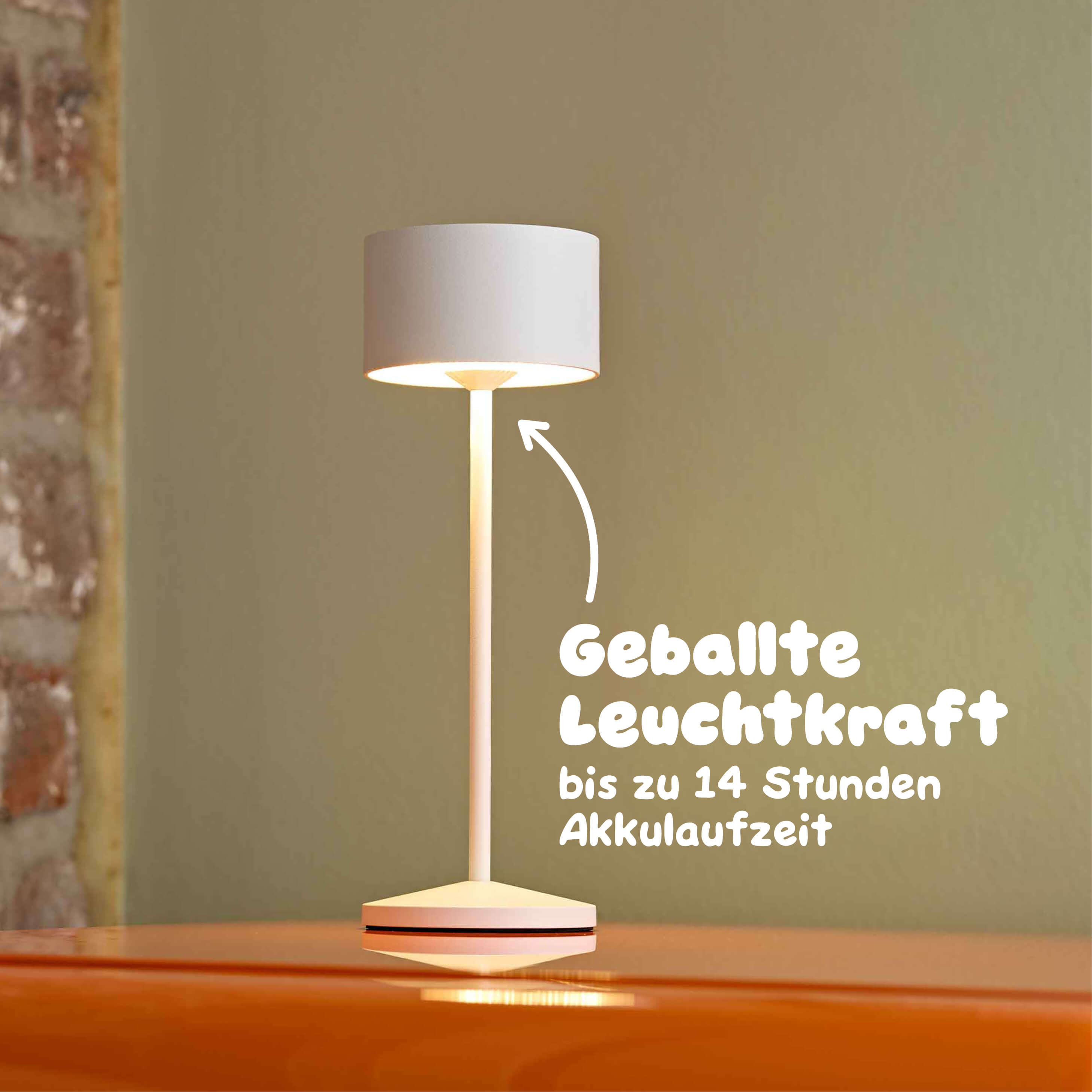 Sigor Veluna Akku-Tischleuchte mit bis zu 14 Stunden Laufzeit - kabellose LED-Leuchte dimmbar für Wohnzimmer, Garten, Terrasse oder Balkon #Farbe_Schneeweiss