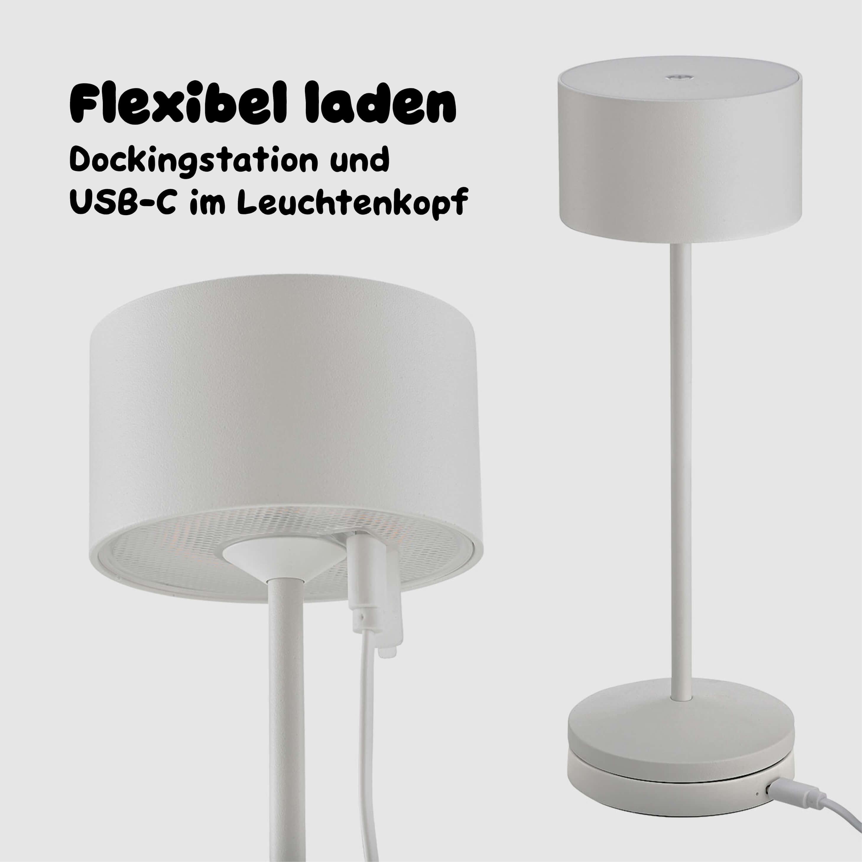 Die schneeweisse Sigor Veluna kann per Dockingstation oder USB-C geladen werden #Farbe_Schneeweiss