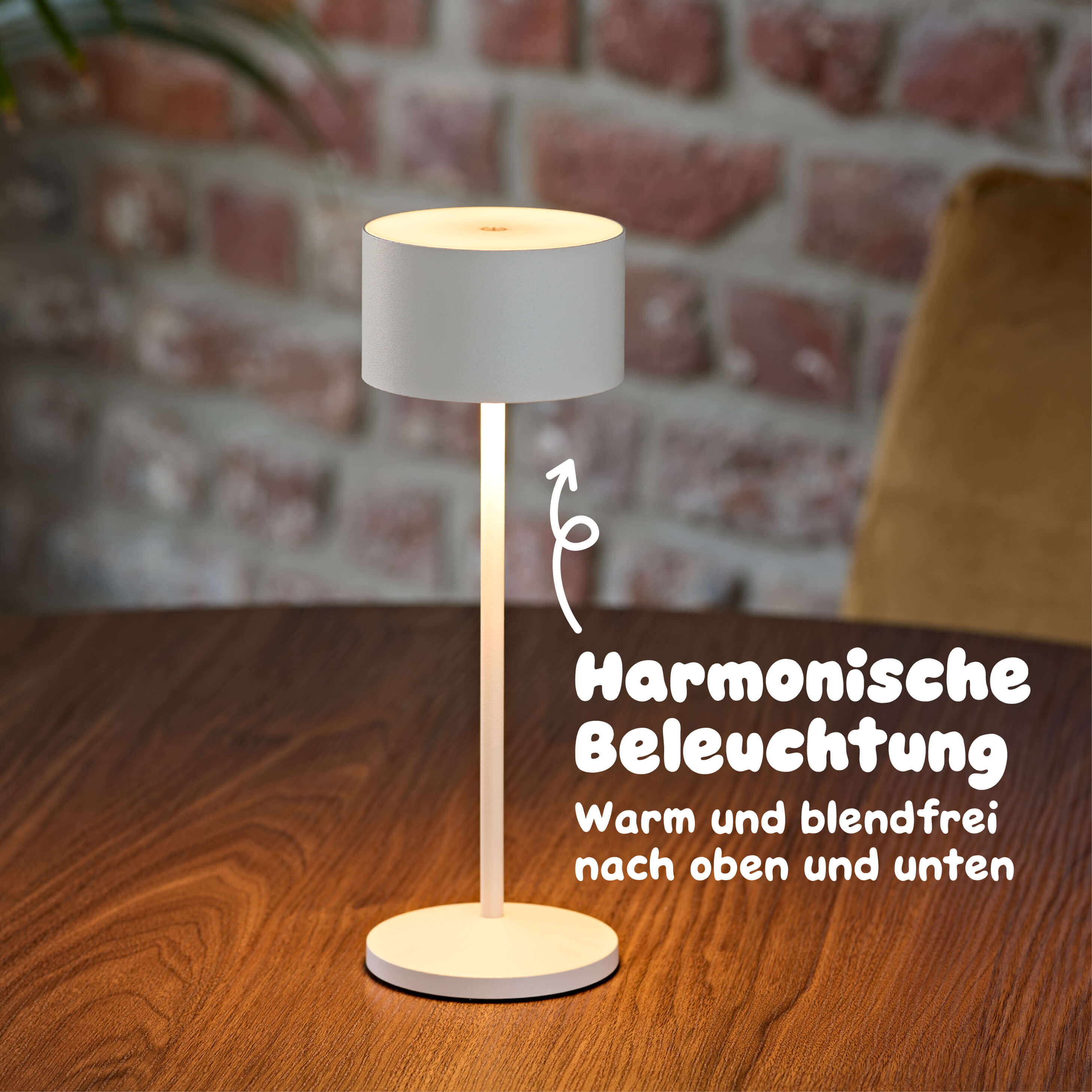 Sigor Veluna Akku-LED-Tischleuchte strahlt warmes blendfreies Licht nach oben und unten für angenehme Beleuchtung #Farbe_Schneeweiss