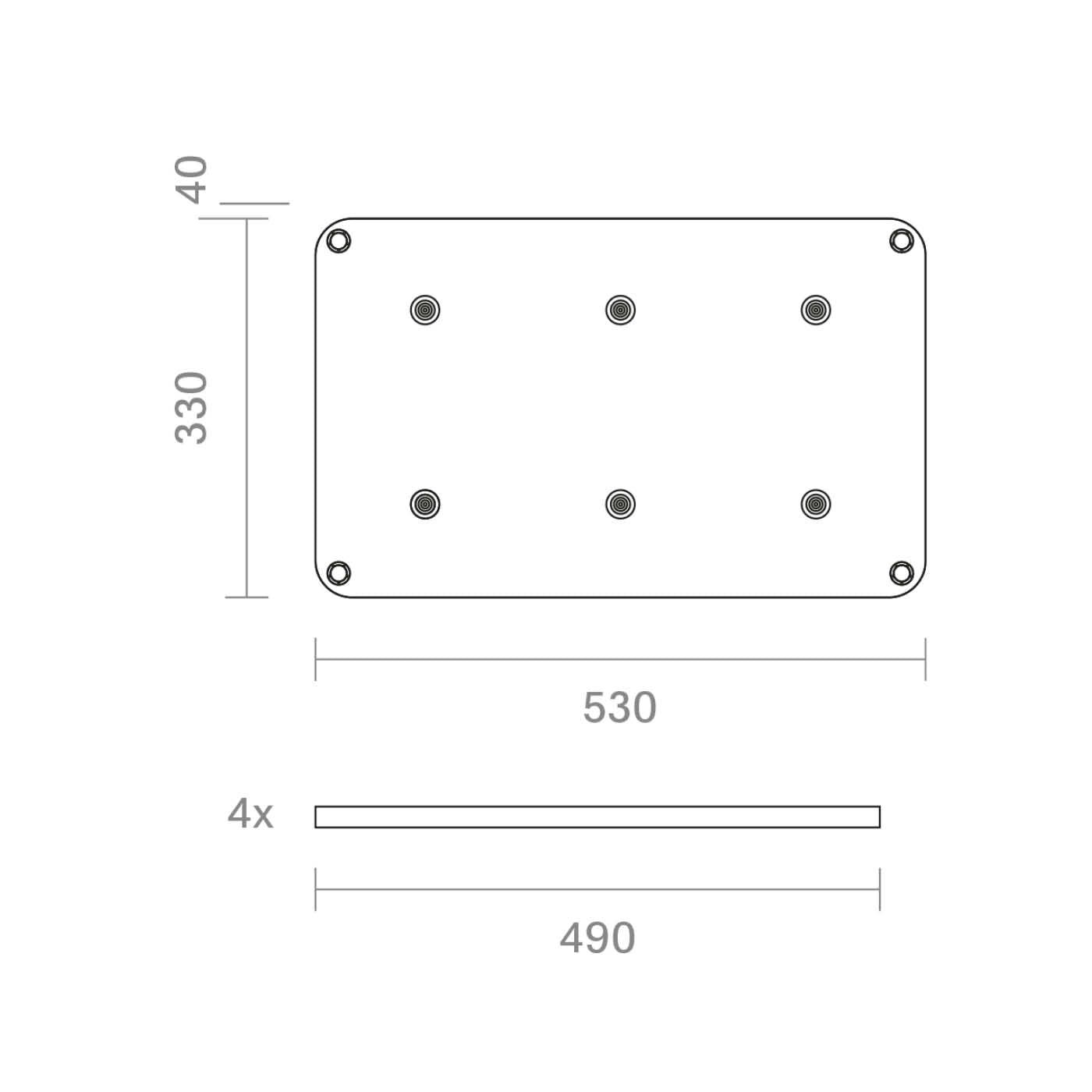 Die Masse des easy-connect puk 6-Fach Charger
